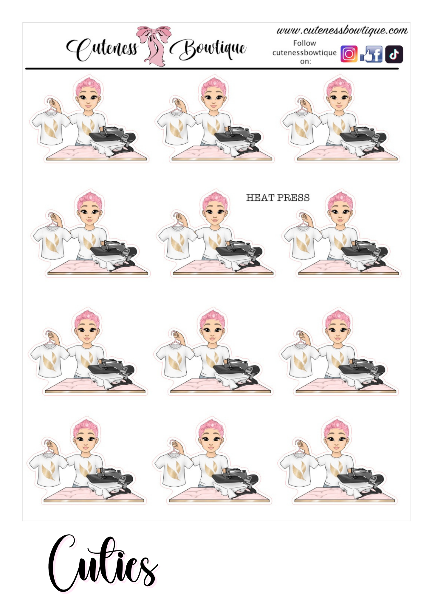 The Cutie Line Icon Sticker Sheet | Cuteness Planner Stickers for Agendas, Planners, Notebooks, Dividers | CUTIES
