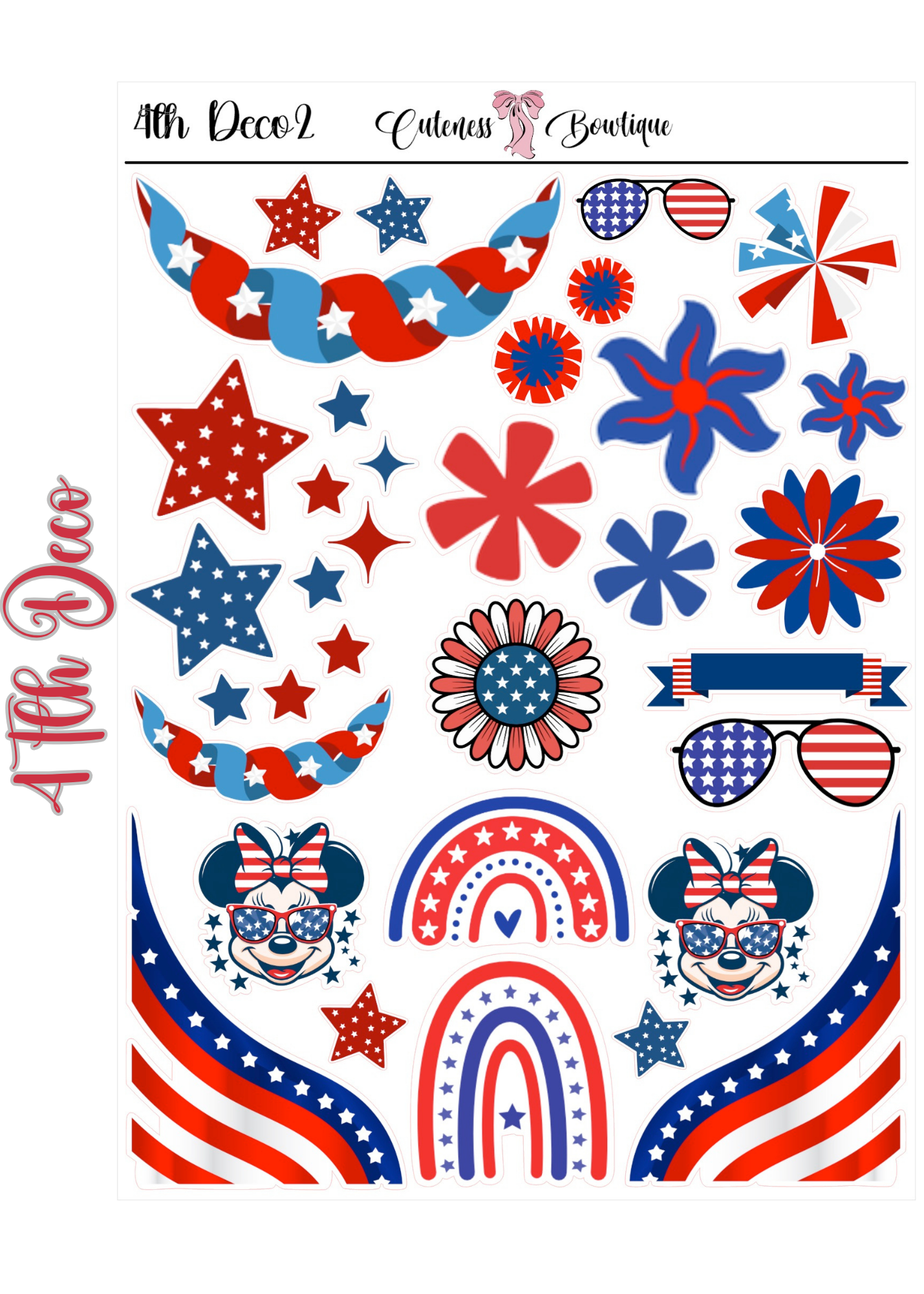 The Cuteness Journaling  Sticker Sheet | Cuteness Planner Stickers for Agendas, Planners, Notebooks, Dividers | 4th of July 2026