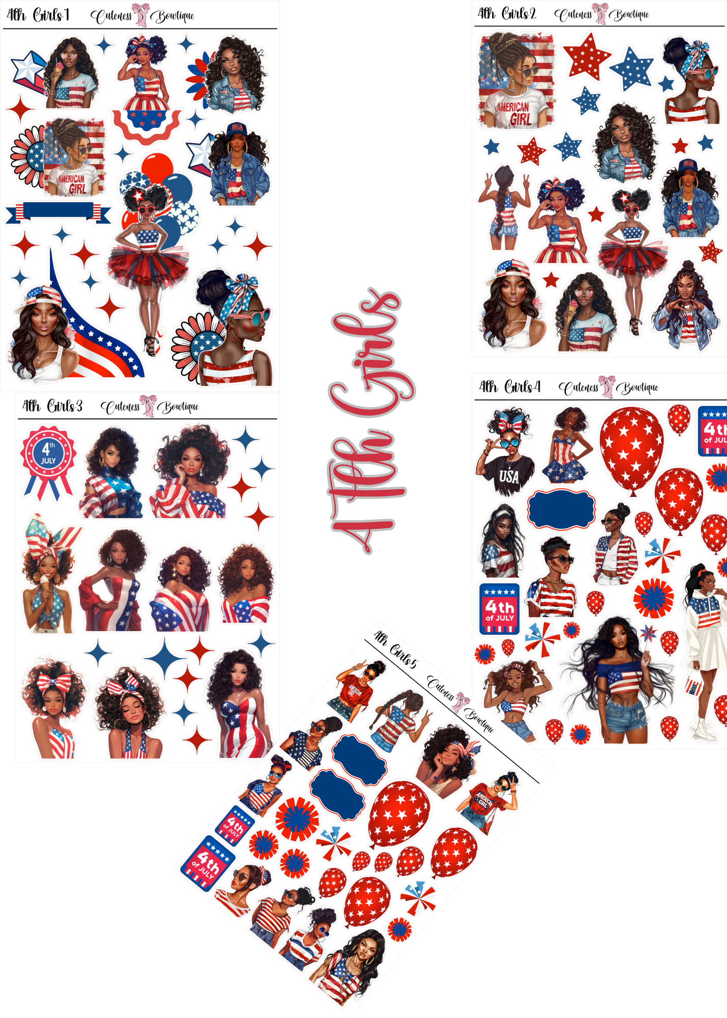 The Cuteness Journaling  Sticker Sheet | Cuteness Planner Stickers for Agendas, Planners, Notebooks, Dividers | 4th of July 2026