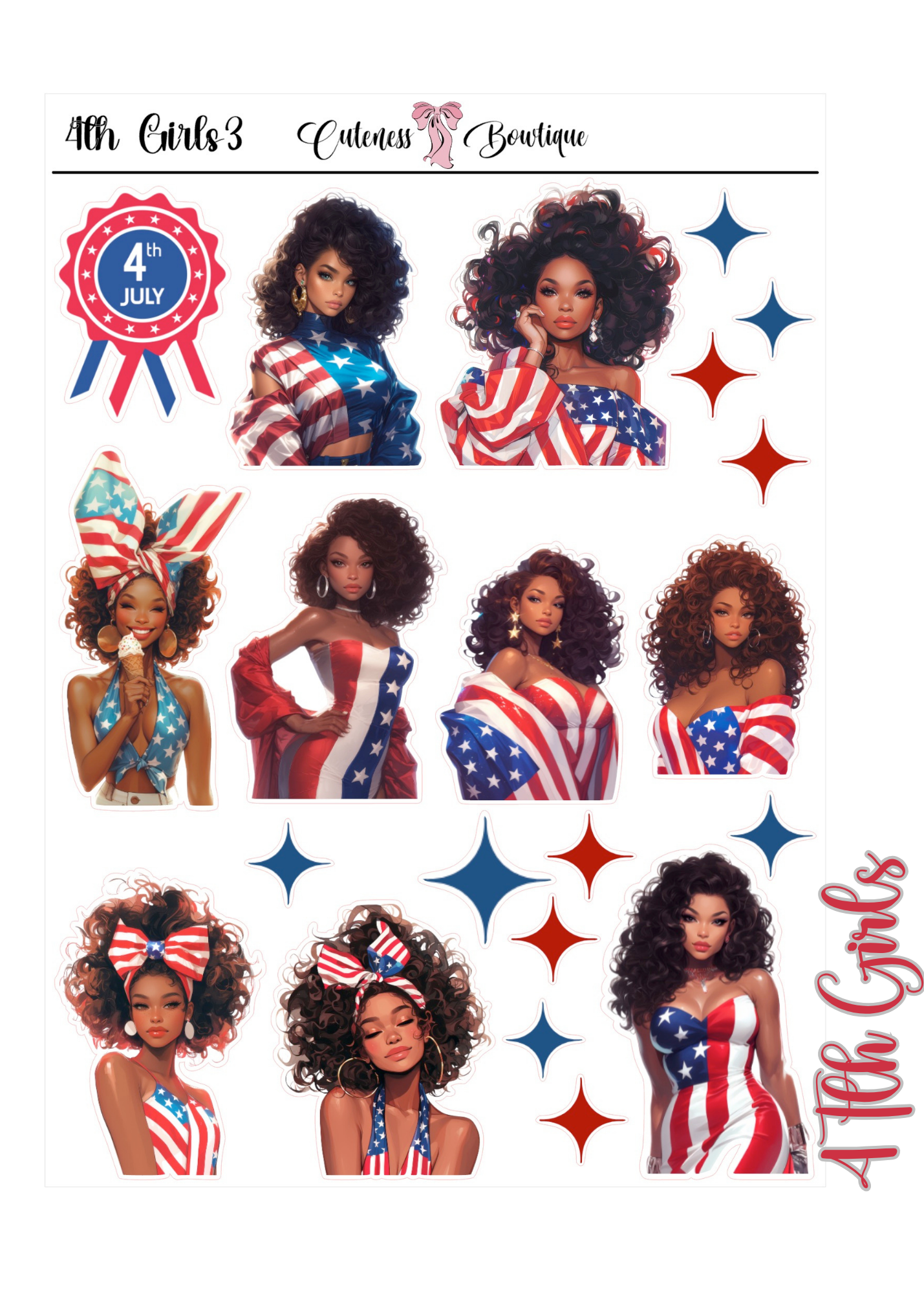 The Cuteness Journaling  Sticker Sheet | Cuteness Planner Stickers for Agendas, Planners, Notebooks, Dividers | 4th of July 2026