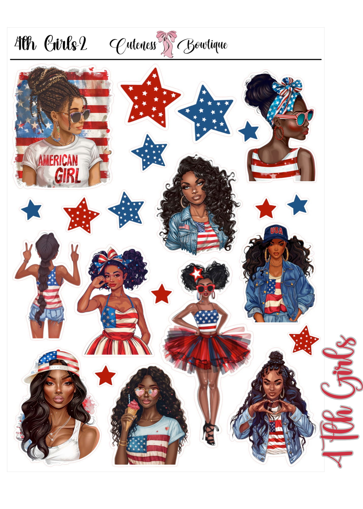 The Cuteness Journaling  Sticker Sheet | Cuteness Planner Stickers for Agendas, Planners, Notebooks, Dividers | 4th of July 2026