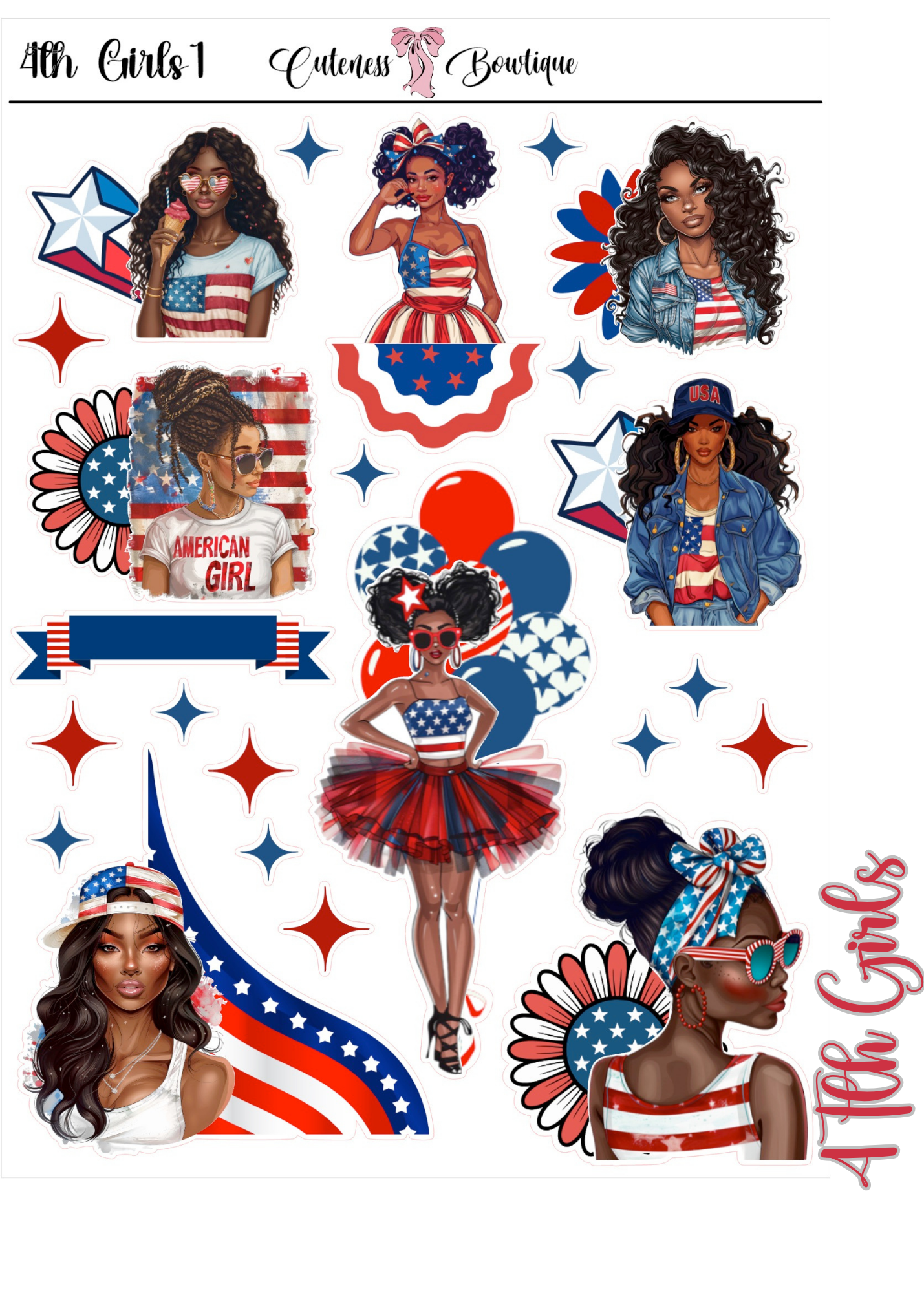 The Cuteness Journaling  Sticker Sheet | Cuteness Planner Stickers for Agendas, Planners, Notebooks, Dividers | 4th of July 2026