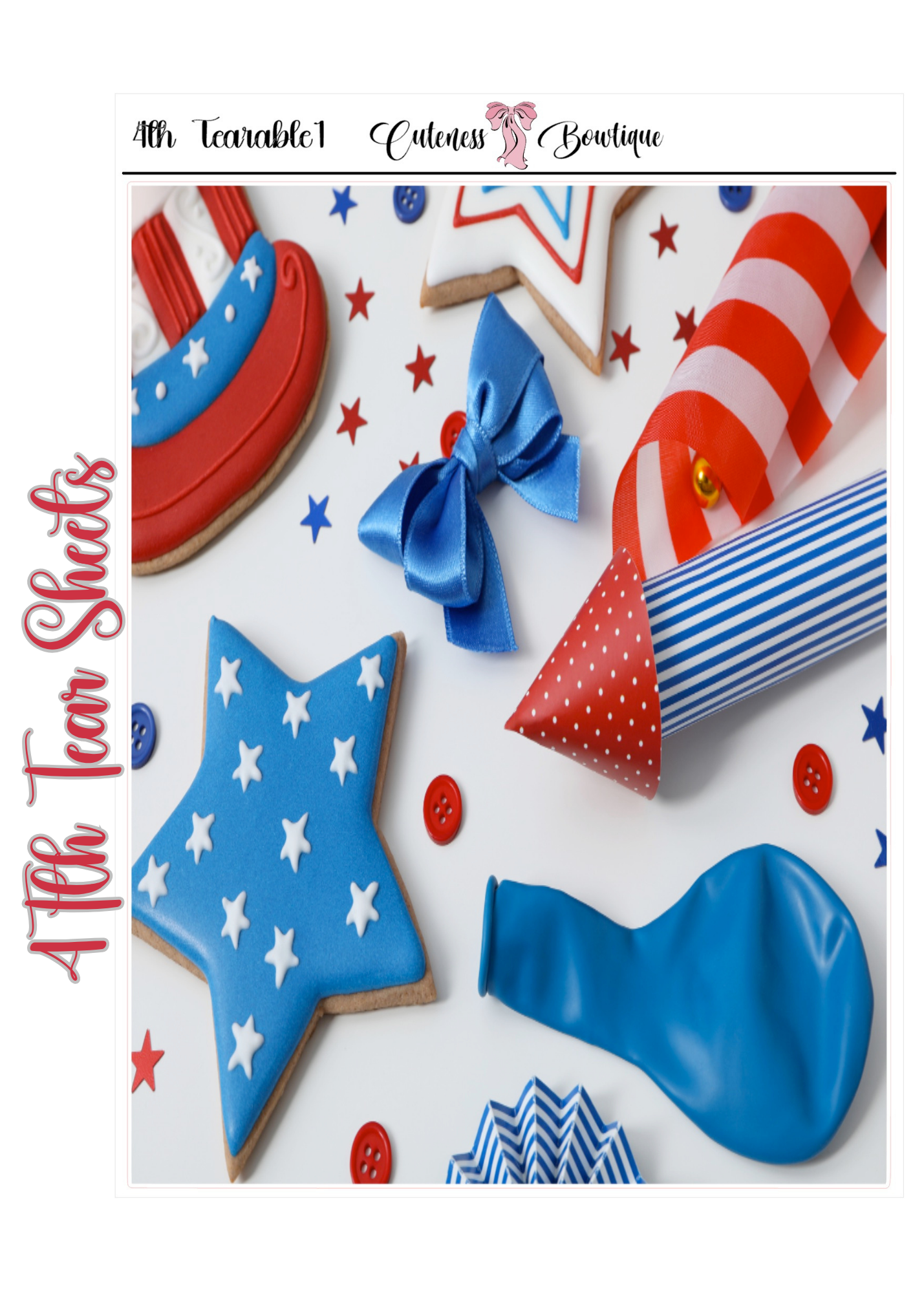 The Cuteness Journaling  Sticker Sheet | Cuteness Planner Stickers for Agendas, Planners, Notebooks, Dividers | 4th of July 2026
