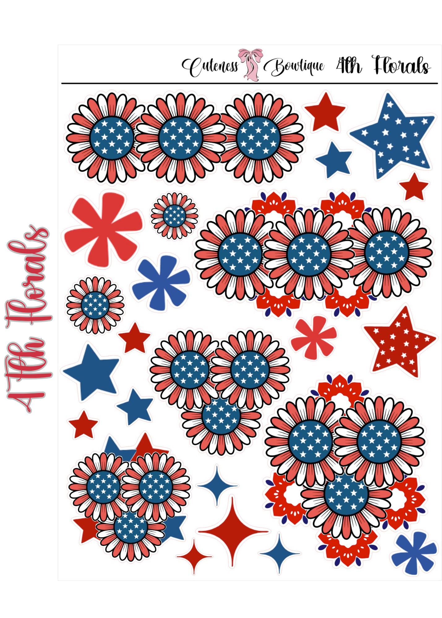 The Cuteness Journaling  Sticker Sheet | Cuteness Planner Stickers for Agendas, Planners, Notebooks, Dividers | 4th of July 2026