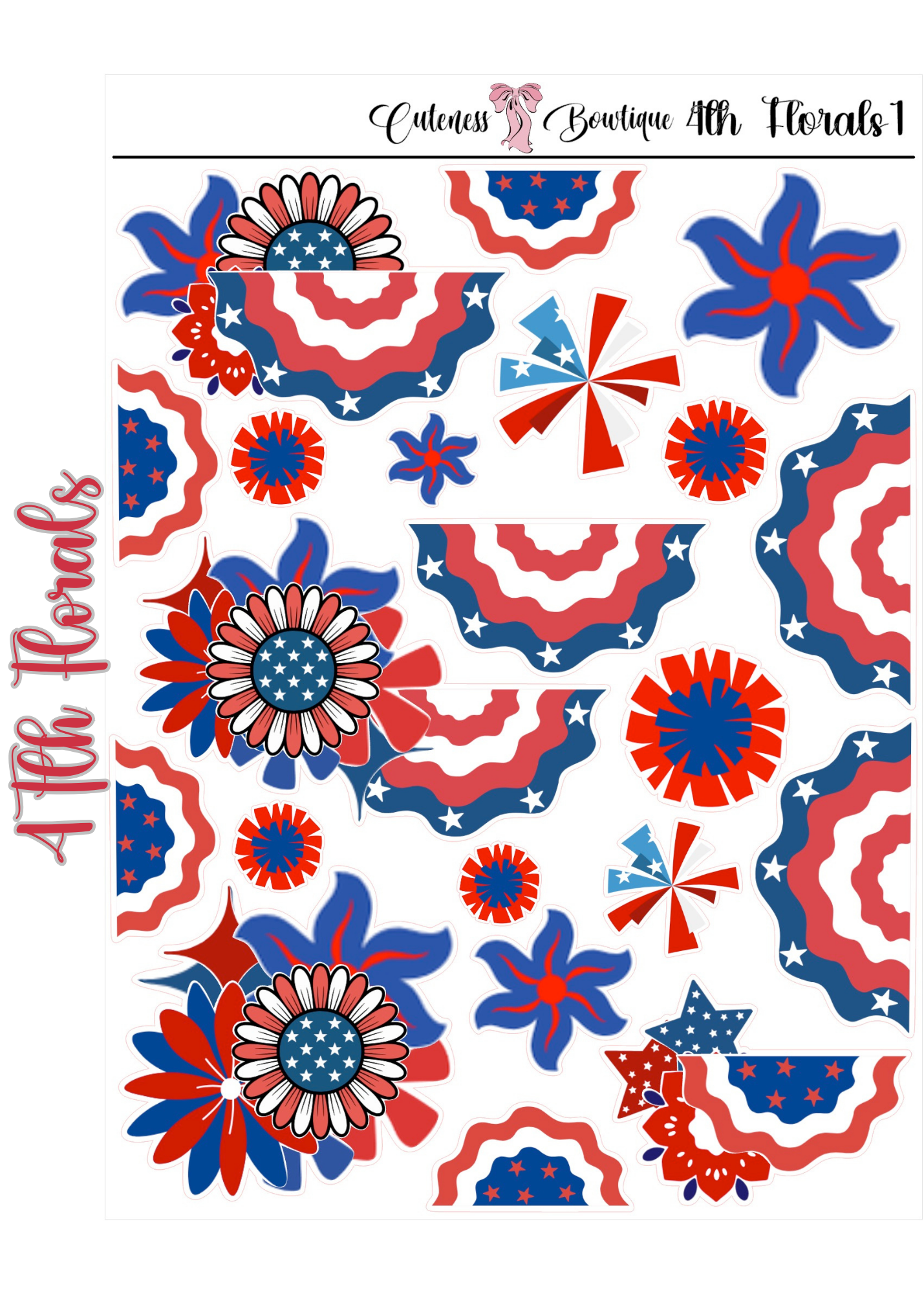 The Cuteness Journaling  Sticker Sheet | Cuteness Planner Stickers for Agendas, Planners, Notebooks, Dividers | 4th of July 2026