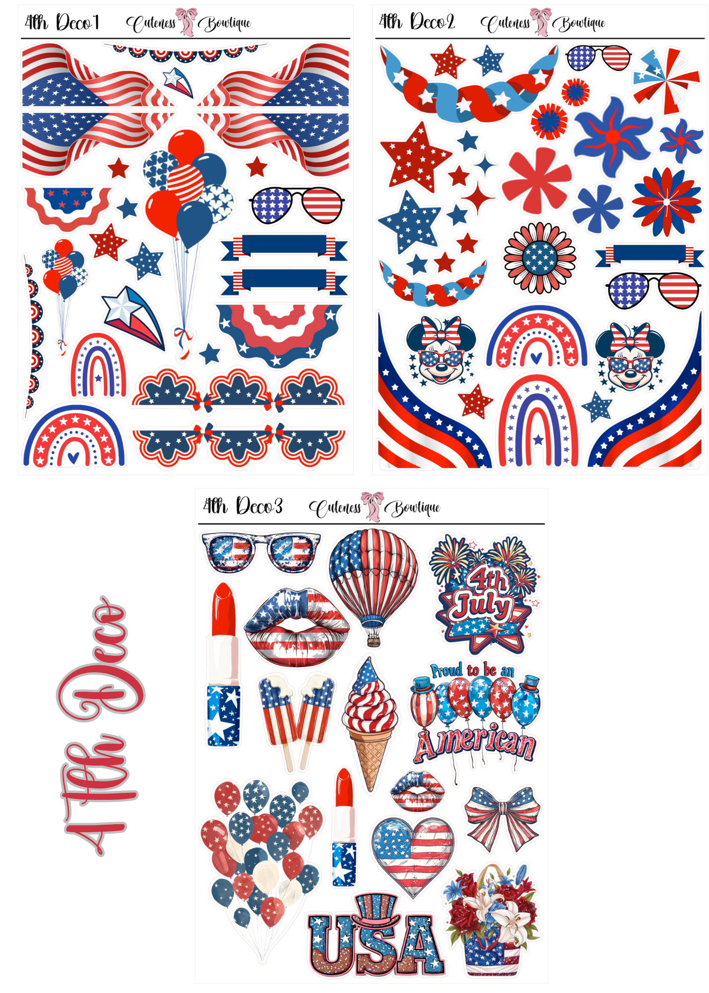 The Cuteness Journaling  Sticker Sheet | Cuteness Planner Stickers for Agendas, Planners, Notebooks, Dividers | 4th of July 2026