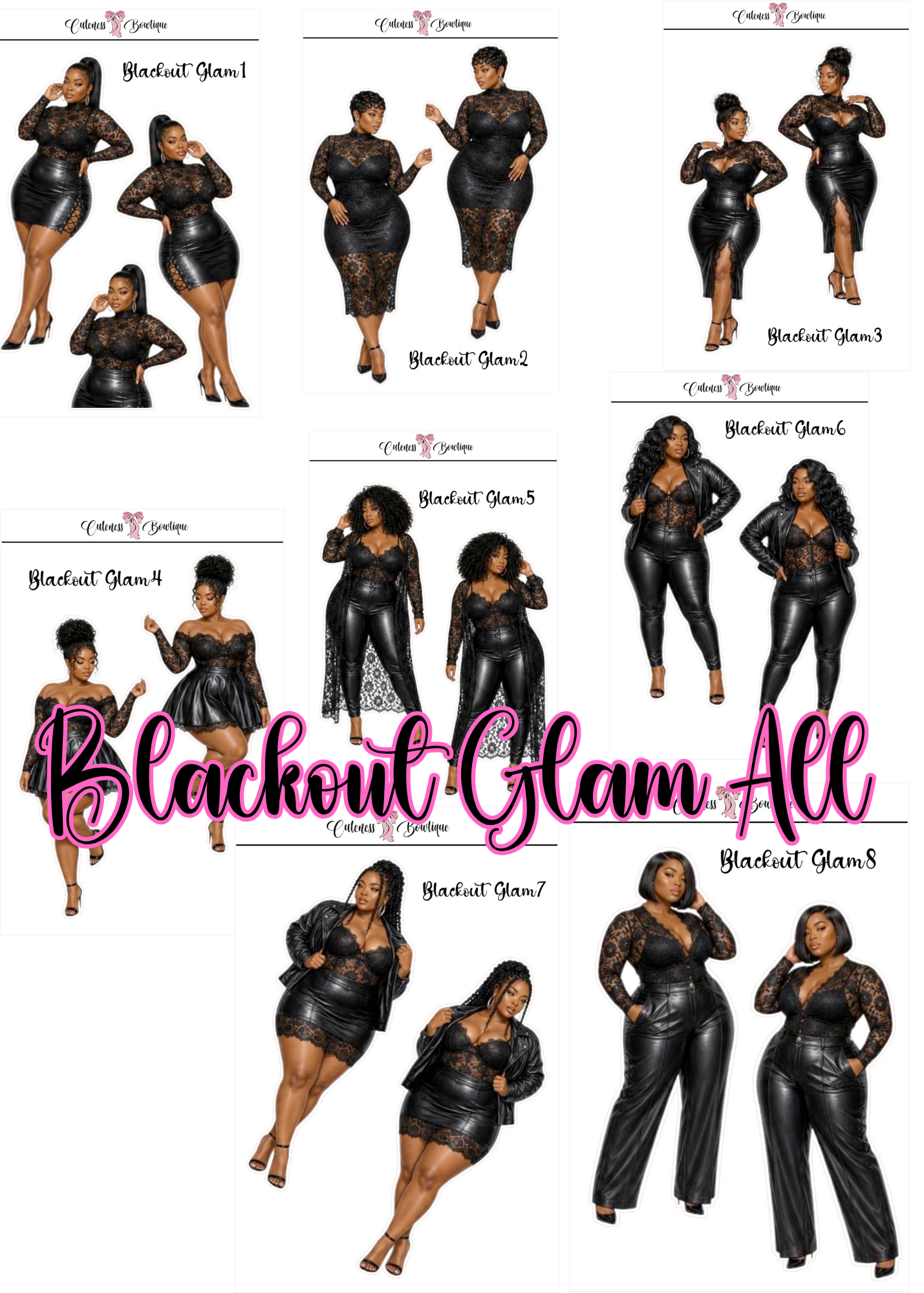 The Curvy Cutie Doll Collection Sticker Sheet | Cuteness Planner Stickers for Agendas, Planners, Notebooks, Dividers | BLACK OUT GLAM