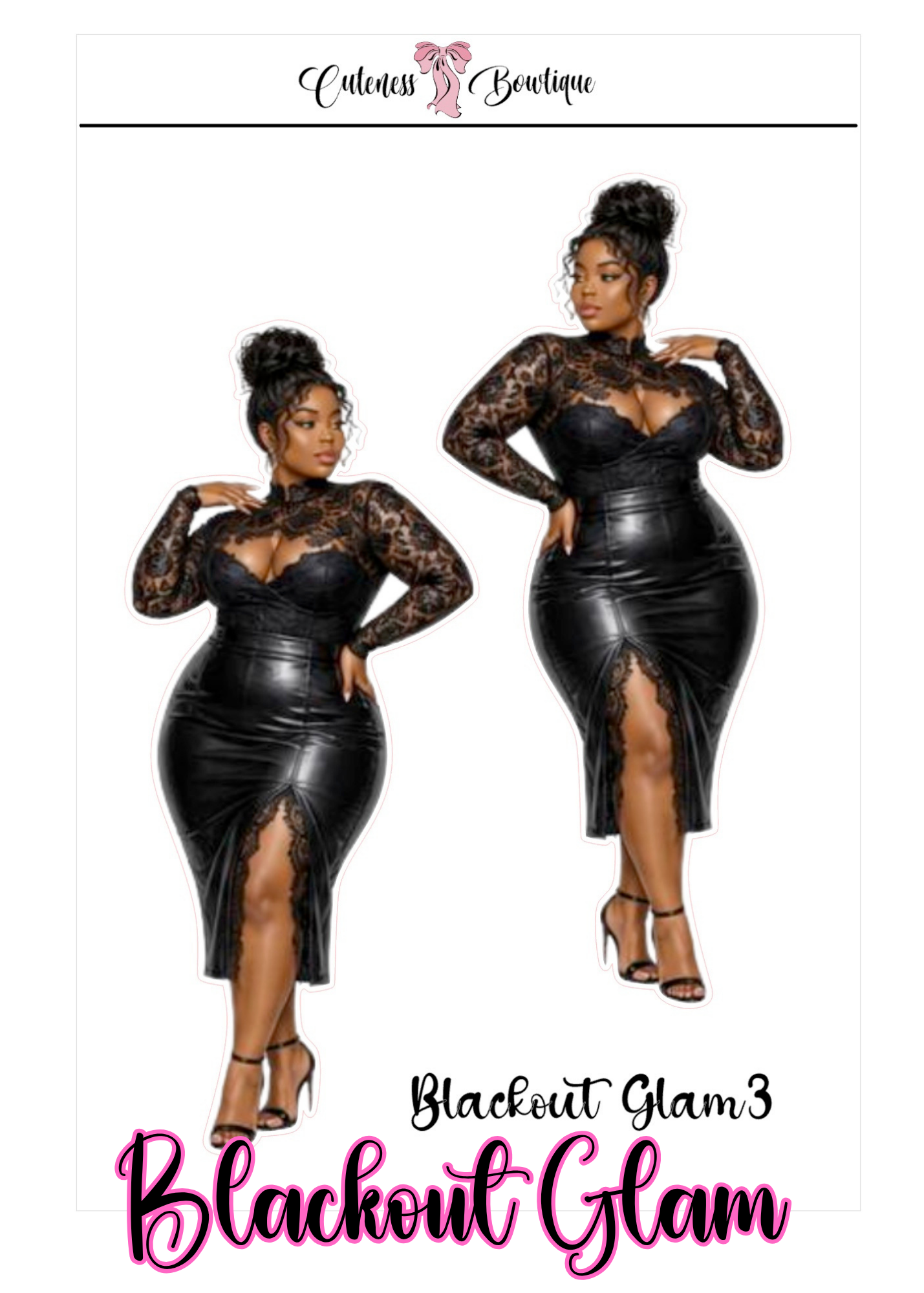 The Curvy Cutie Doll Collection Sticker Sheet | Cuteness Planner Stickers for Agendas, Planners, Notebooks, Dividers | BLACK OUT GLAM