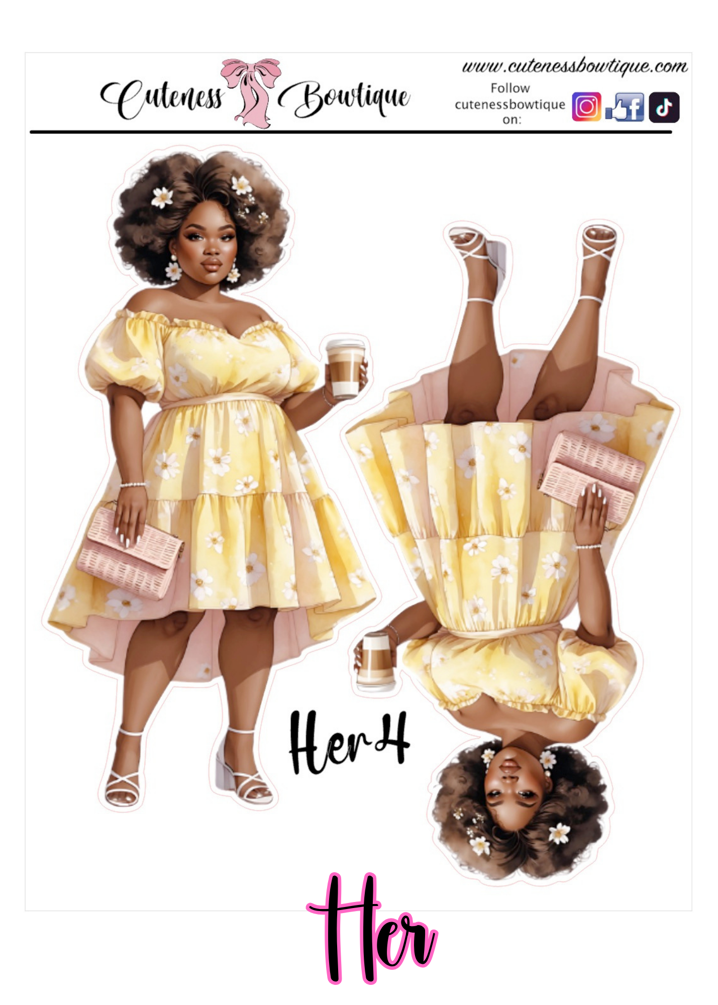 The Curvy Cutie Doll Collection Sticker Sheet | Cuteness Planner Stickers for Agendas, Planners, Notebooks, Dividers | HER