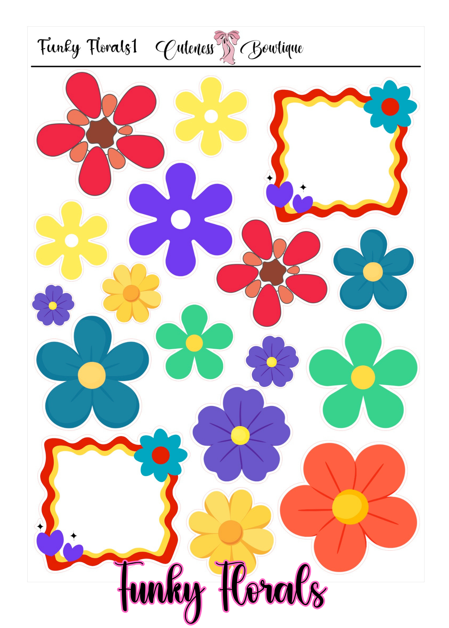 The Deco Elements Collection Sticker Sheet | Cuteness Planner Stickers for Agendas, Planners, Notebooks, Dividers | FUNKY FLORALS