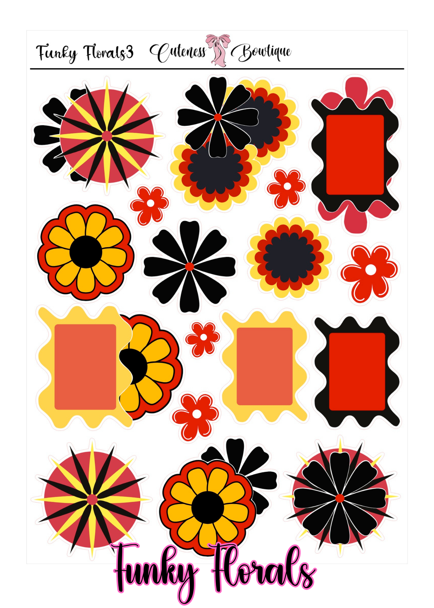 The Deco Elements Collection Sticker Sheet | Cuteness Planner Stickers for Agendas, Planners, Notebooks, Dividers | FUNKY FLORALS