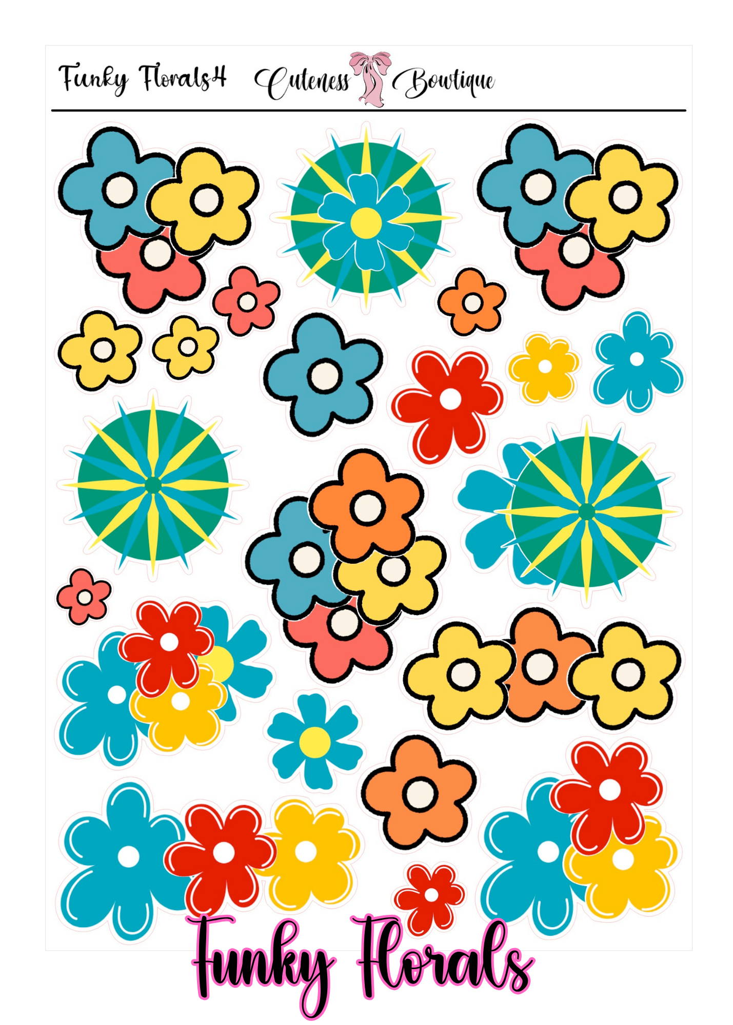 The Deco Elements Collection Sticker Sheet | Cuteness Planner Stickers for Agendas, Planners, Notebooks, Dividers | FUNKY FLORALS