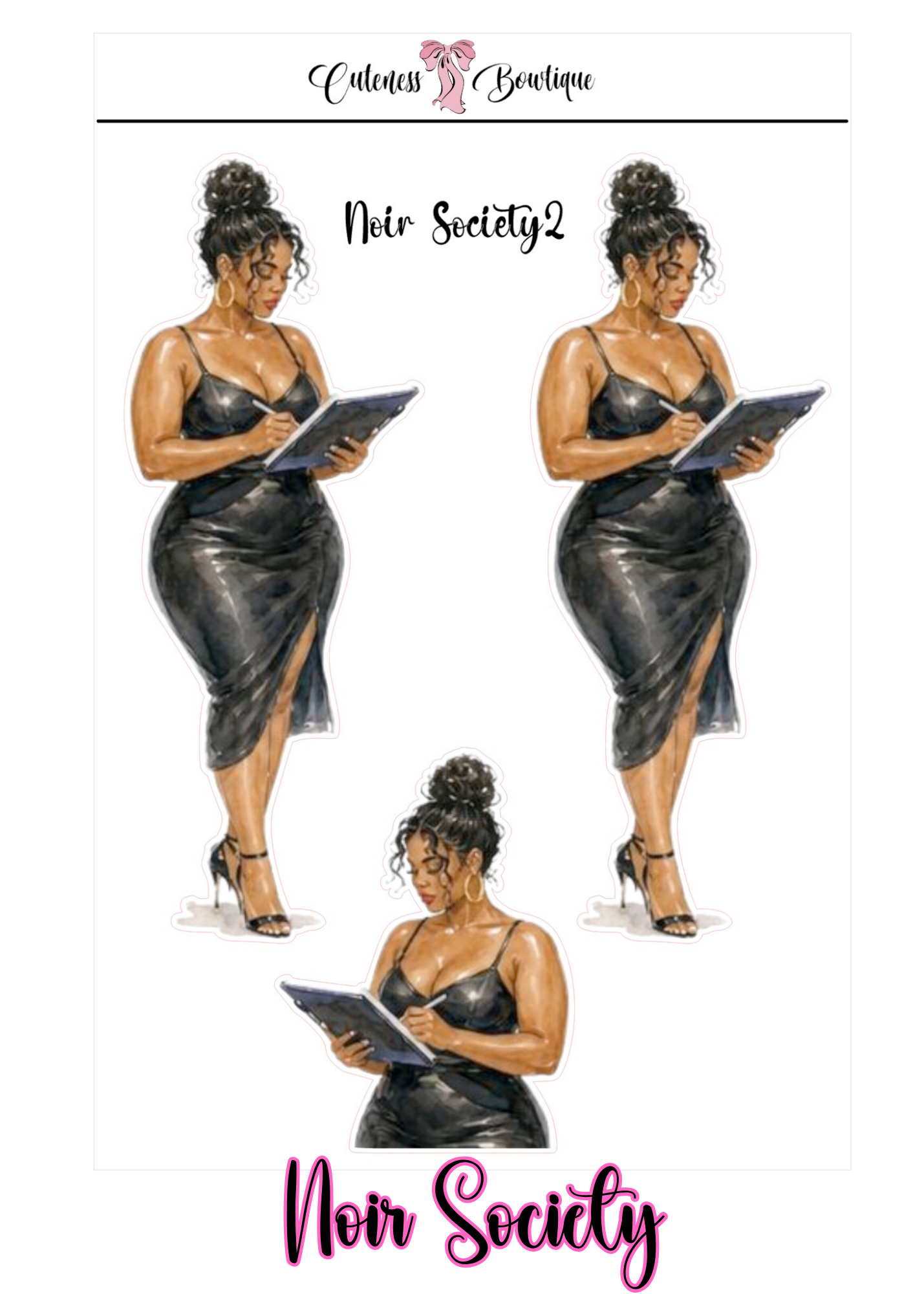 The Curvy Cutie Doll Collection Sticker Sheet | Cuteness Planner Stickers for Agendas, Planners, Notebooks, Dividers | NOIR SOCIETY