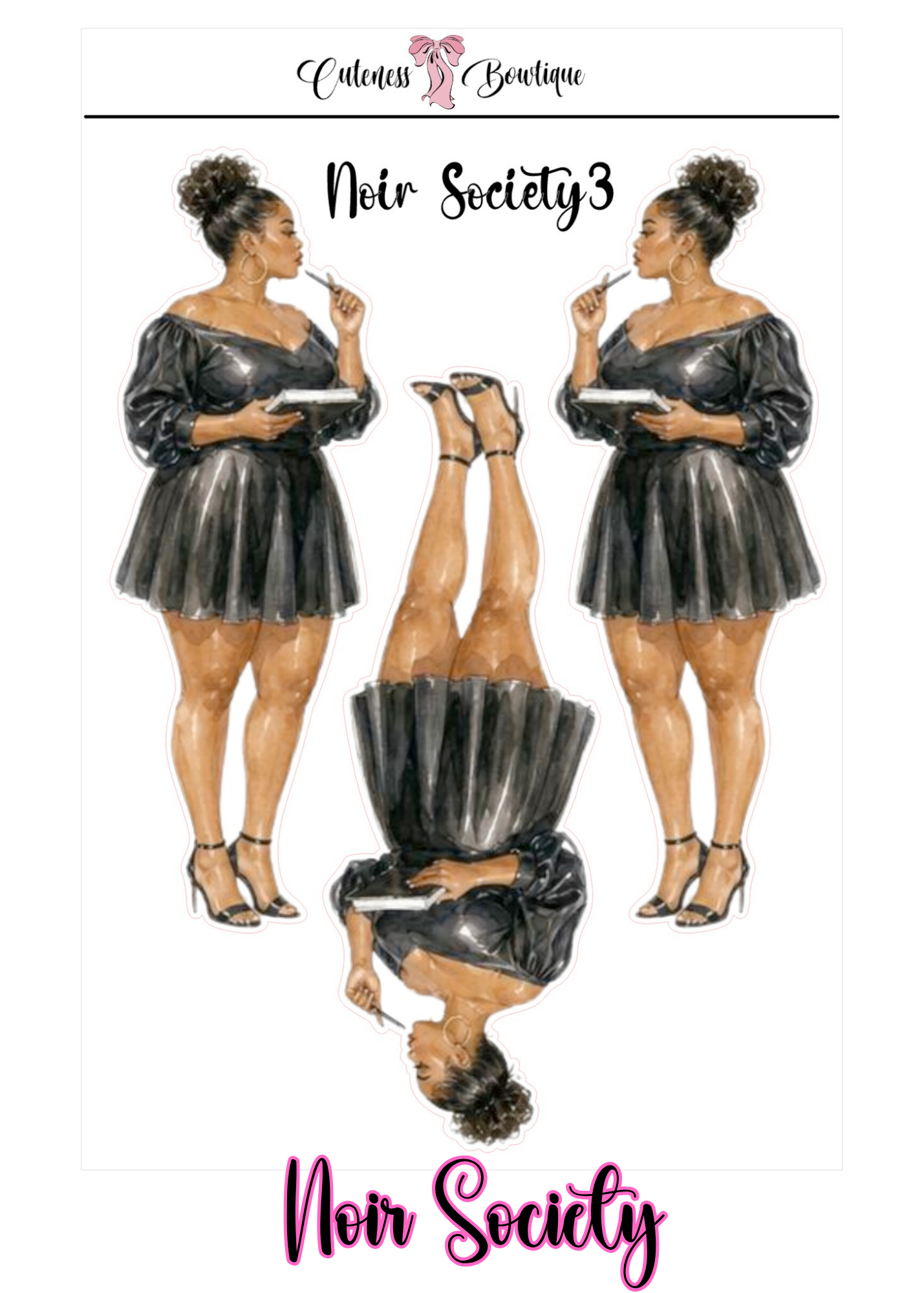 The Curvy Cutie Doll Collection Sticker Sheet | Cuteness Planner Stickers for Agendas, Planners, Notebooks, Dividers | NOIR SOCIETY