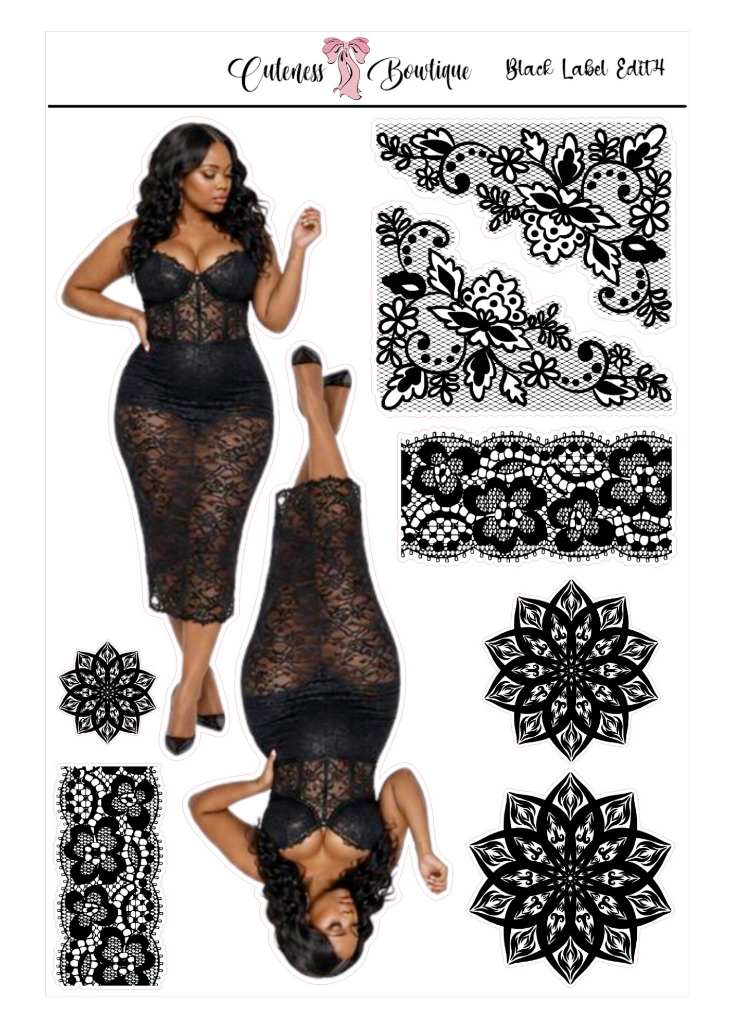 The Curvy Cutie Doll Collection Sticker Sheet | Cuteness Planner Stickers for Agendas, Planners, Notebooks, Dividers | THE BLACK LABEL EDIT