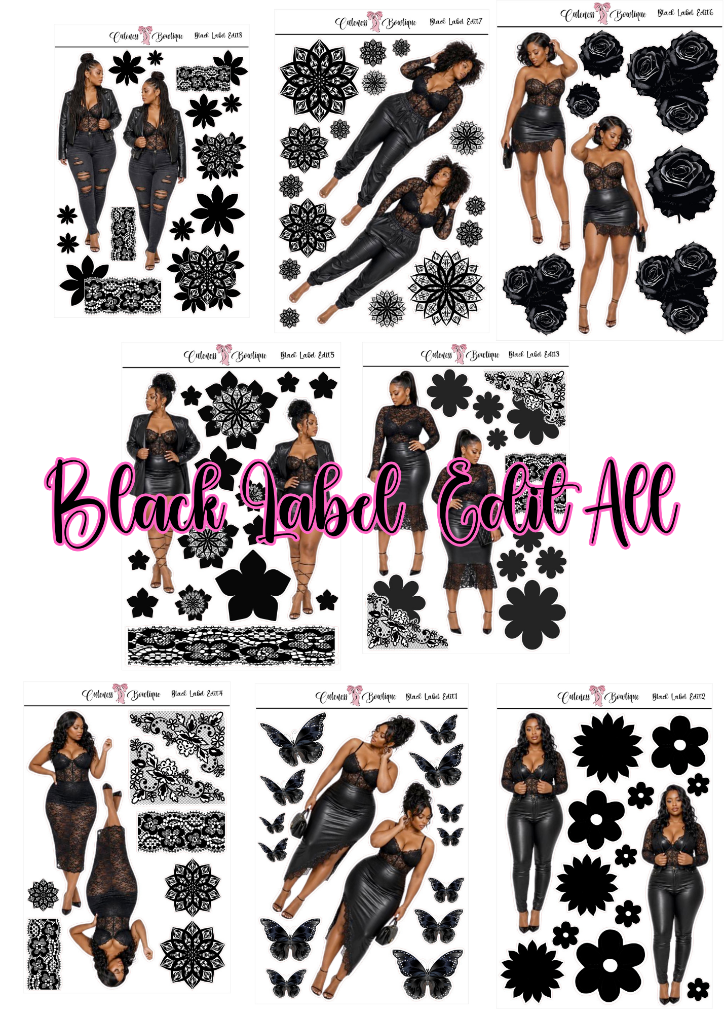 The Curvy Cutie Doll Collection Sticker Sheet | Cuteness Planner Stickers for Agendas, Planners, Notebooks, Dividers | THE BLACK LABEL EDIT