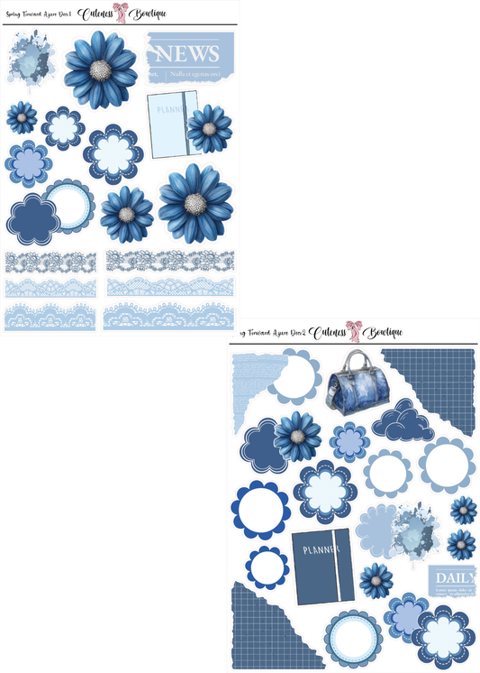 The Cuteness DECO Sticker Sheet | Cuteness Planner Stickers for Agendas, Planners, Notebooks, Dividers | SPRING FORWARD AZURE DECO