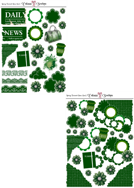 The Cuteness DECO Sticker Sheet | Cuteness Planner Stickers for Agendas, Planners, Notebooks, Dividers | SPRING FORWARD GREEN DECO