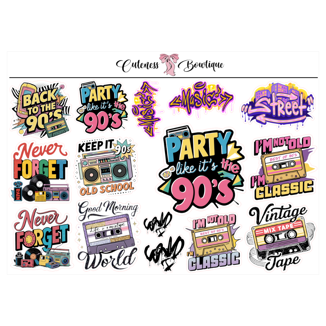 The Deco Elements Collection Sticker Sheet | Cuteness Planner Stickers for Agendas, Planners, Notebooks, Dividers | CLASSIC CUTENESS 90's Edition DECORATIVE ELEMENTS