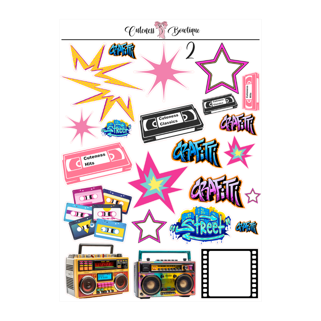 The Deco Elements Collection Sticker Sheet | Cuteness Planner Stickers for Agendas, Planners, Notebooks, Dividers | CLASSIC CUTENESS 90's Edition DECORATIVE ELEMENTS