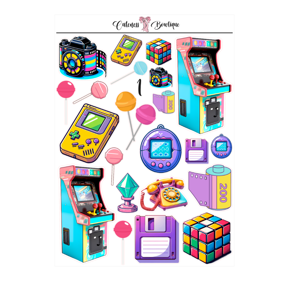 The Deco Elements Collection Sticker Sheet | Cuteness Planner Stickers for Agendas, Planners, Notebooks, Dividers | CLASSIC CUTENESS 90's Edition DECORATIVE ELEMENTS