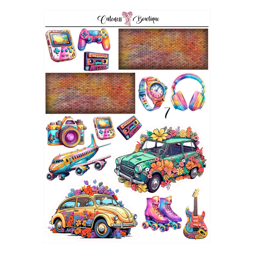 The Deco Elements Collection Sticker Sheet | Cuteness Planner Stickers for Agendas, Planners, Notebooks, Dividers | CLASSIC CUTENESS 90's Edition DECORATIVE ELEMENTS