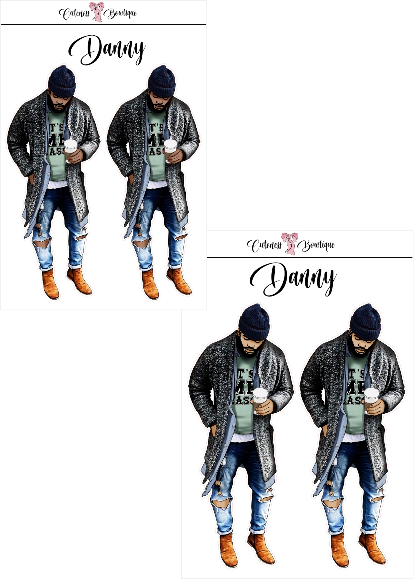 The  CUSTOM Cuteness Doll Collection Sticker Sheet | Cuteness Planner Stickers for Agendas, Planners, Notebooks, Dividers | DANNY, BLISSFUL, KIRK, NAOMI, NOELLE, XENA, TUCKER, NOVA