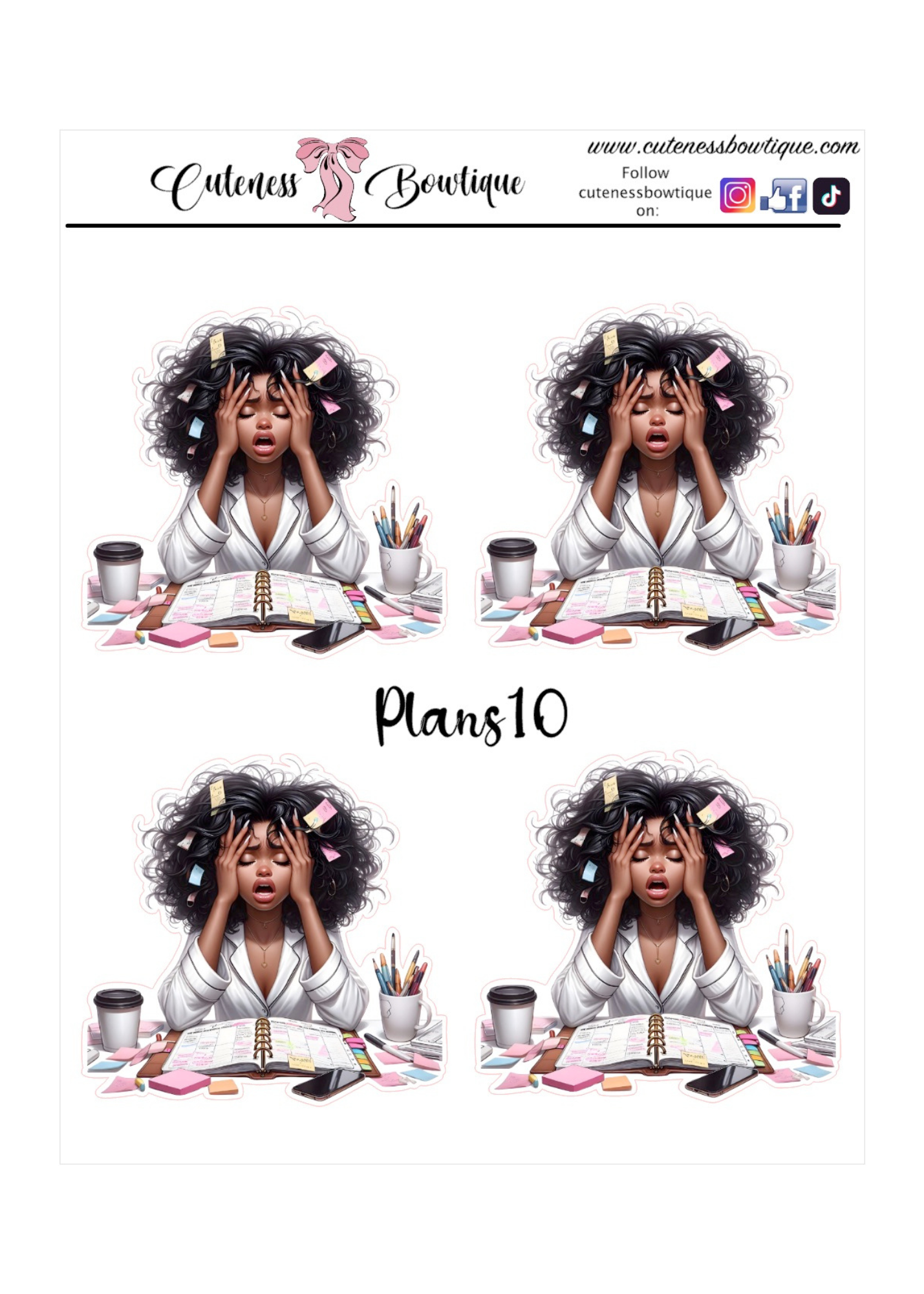 The Cuteness Doll Collection Sticker Sheet | Cuteness Planner Stickers for Agendas, Planners, Notebooks, Dividers | QUIRKY PLANS 1-13