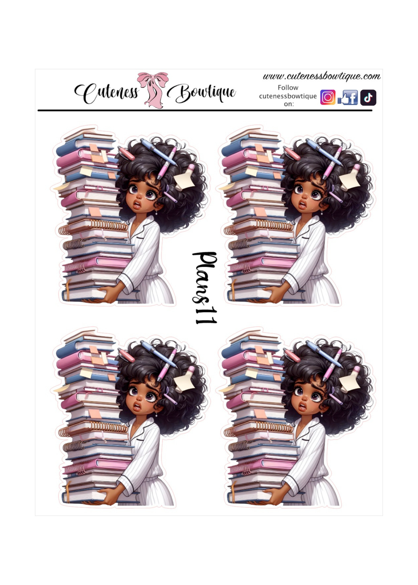 The Cuteness Doll Collection Sticker Sheet | Cuteness Planner Stickers for Agendas, Planners, Notebooks, Dividers | QUIRKY PLANS 1-13