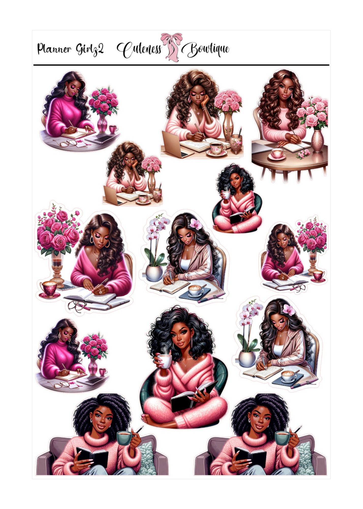 The Cuteness Doll Collection Sticker Sheet | Cuteness Planner Stickers for Agendas, Planners, Notebooks, Dividers | PLANNER GIRLZ
