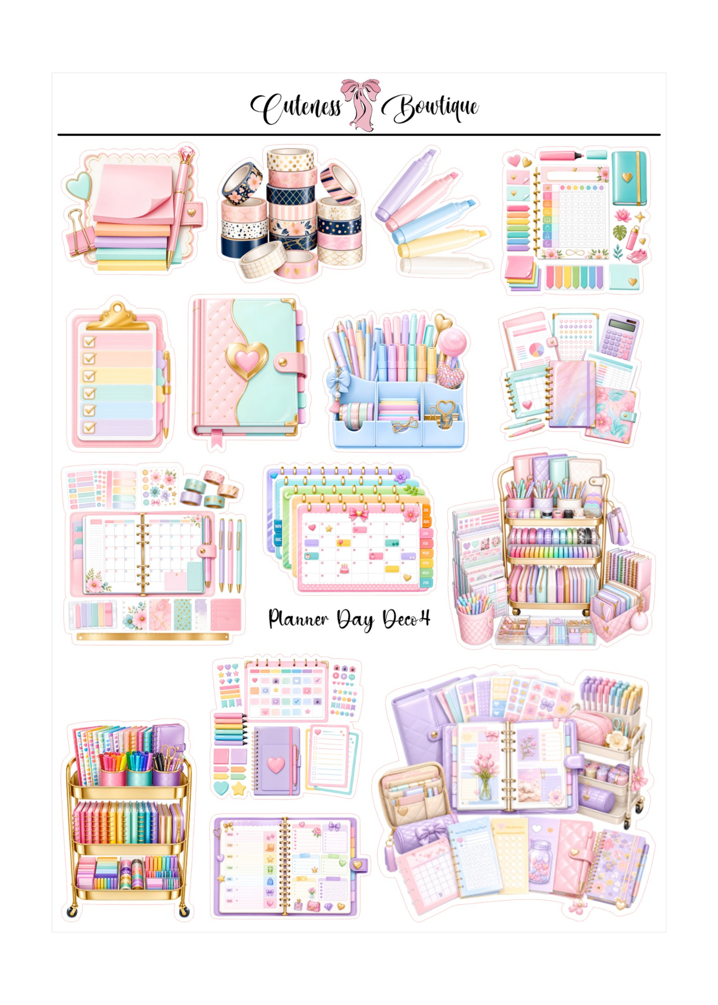 The Cuteness Doll Collection Sticker Sheet | Cuteness Planner Stickers for Agendas, Planners, Notebooks, Dividers | PLANNER DAYS