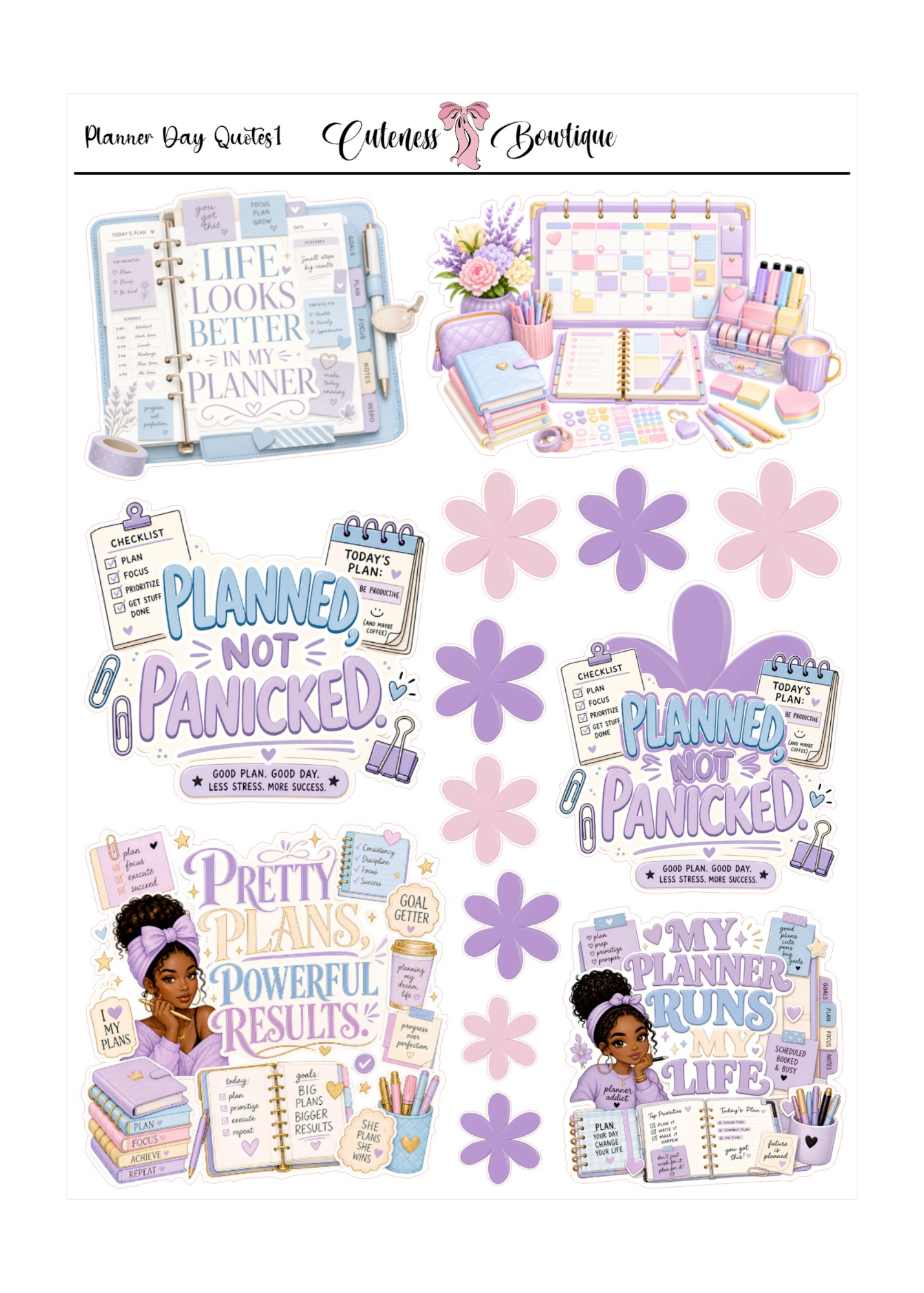 The Cuteness Doll Collection Sticker Sheet | Cuteness Planner Stickers for Agendas, Planners, Notebooks, Dividers | PLANNER DAYS