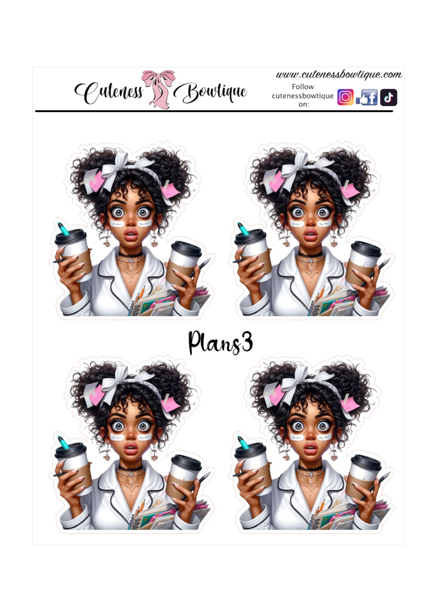 The Cuteness Doll Collection Sticker Sheet | Cuteness Planner Stickers for Agendas, Planners, Notebooks, Dividers | QUIRKY PLANS 1-13