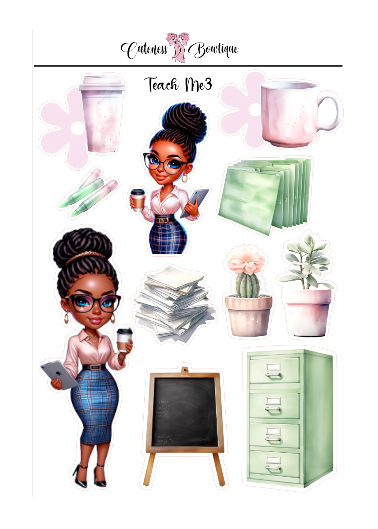 The Cuteness Doll Collection Sticker Sheet | Cuteness Planner Stickers for Agendas, Planners, Notebooks, Dividers | TEACH ME