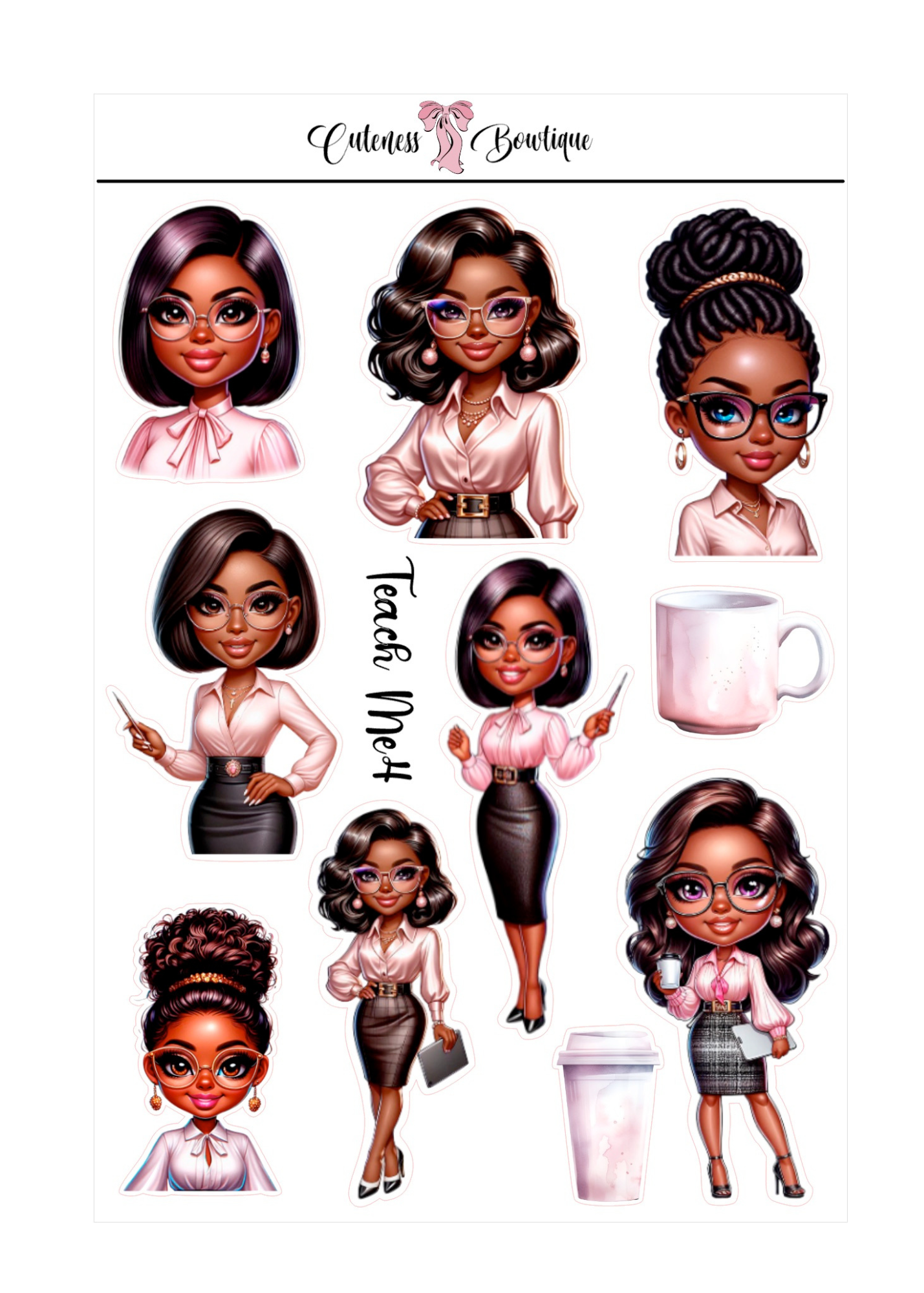 The Cuteness Doll Collection Sticker Sheet | Cuteness Planner Stickers for Agendas, Planners, Notebooks, Dividers | TEACH ME