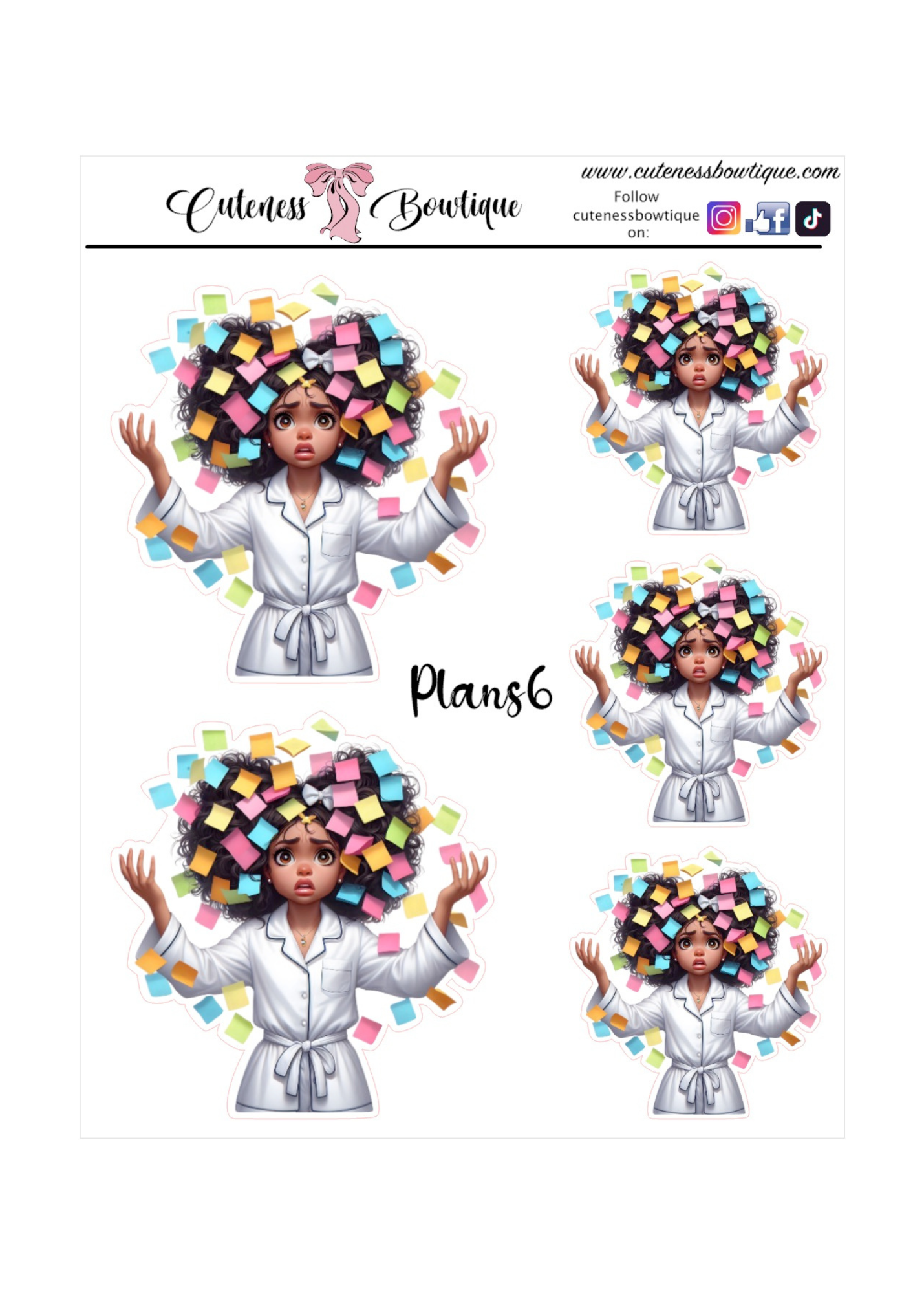 The Cuteness Doll Collection Sticker Sheet | Cuteness Planner Stickers for Agendas, Planners, Notebooks, Dividers | QUIRKY PLANS 1-13