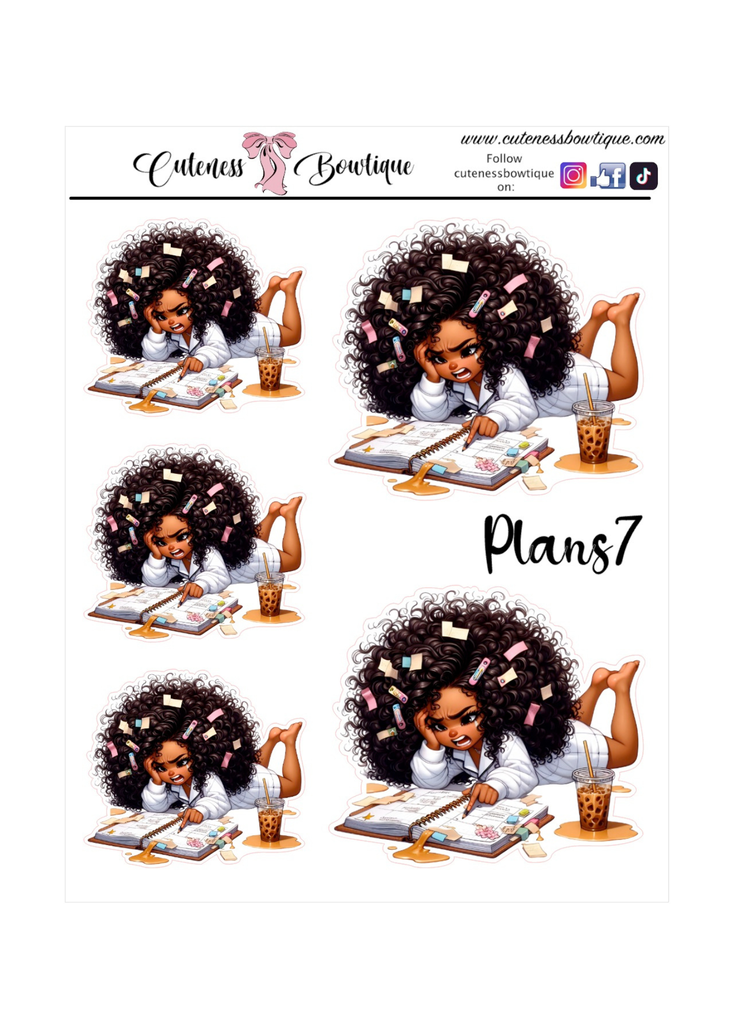 The Cuteness Doll Collection Sticker Sheet | Cuteness Planner Stickers for Agendas, Planners, Notebooks, Dividers | QUIRKY PLANS 1-13