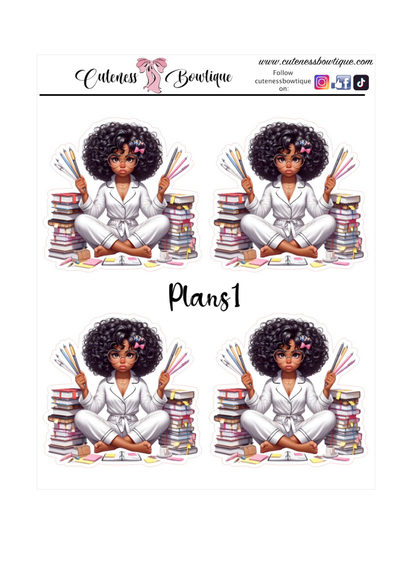 The Cuteness Doll Collection Sticker Sheet | Cuteness Planner Stickers for Agendas, Planners, Notebooks, Dividers | QUIRKY PLANS 1-13
