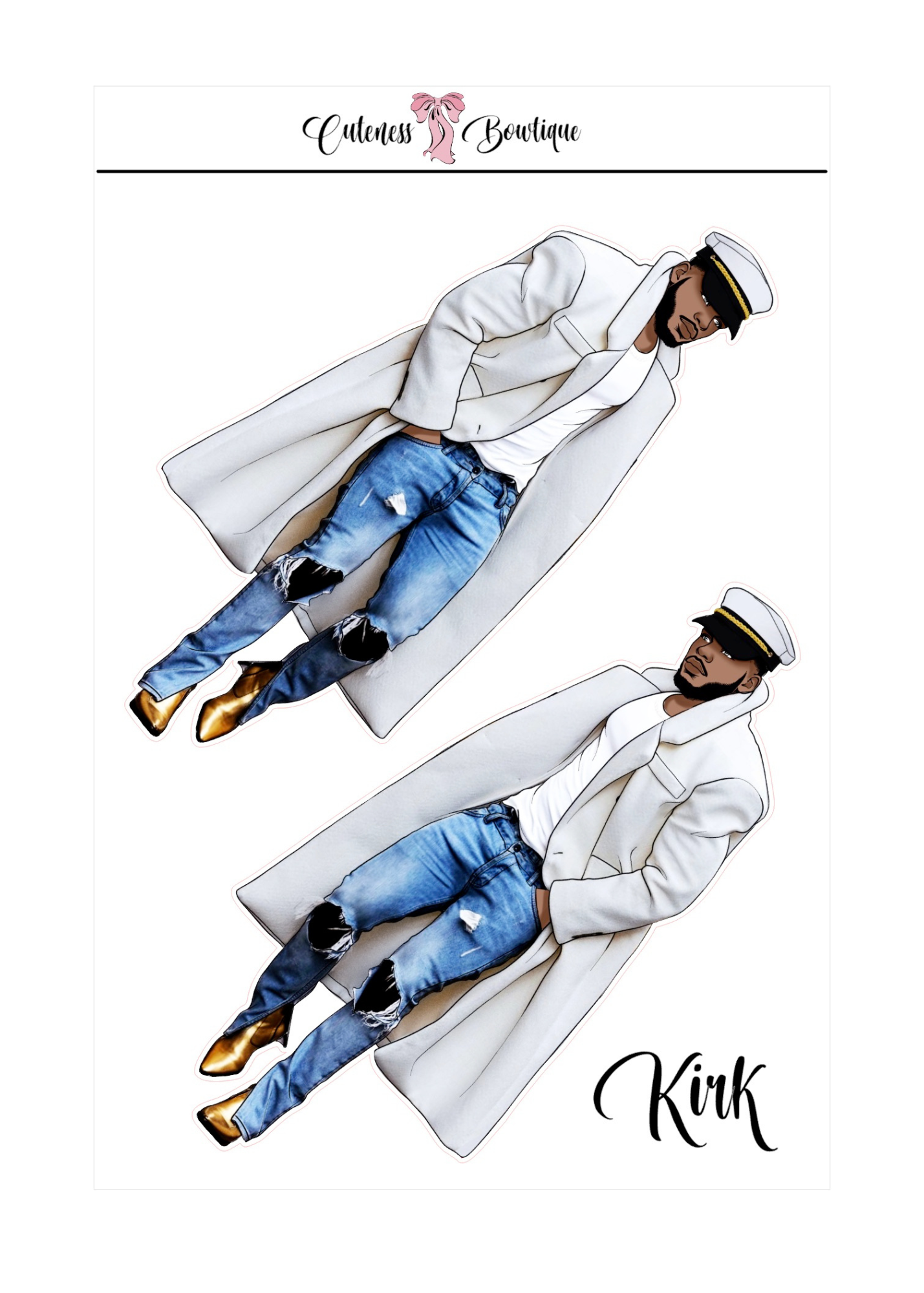 The  CUSTOM Cuteness Doll Collection Sticker Sheet | Cuteness Planner Stickers for Agendas, Planners, Notebooks, Dividers | DANNY, BLISSFUL, KIRK, NAOMI, NOELLE, XENA, TUCKER, NOVA