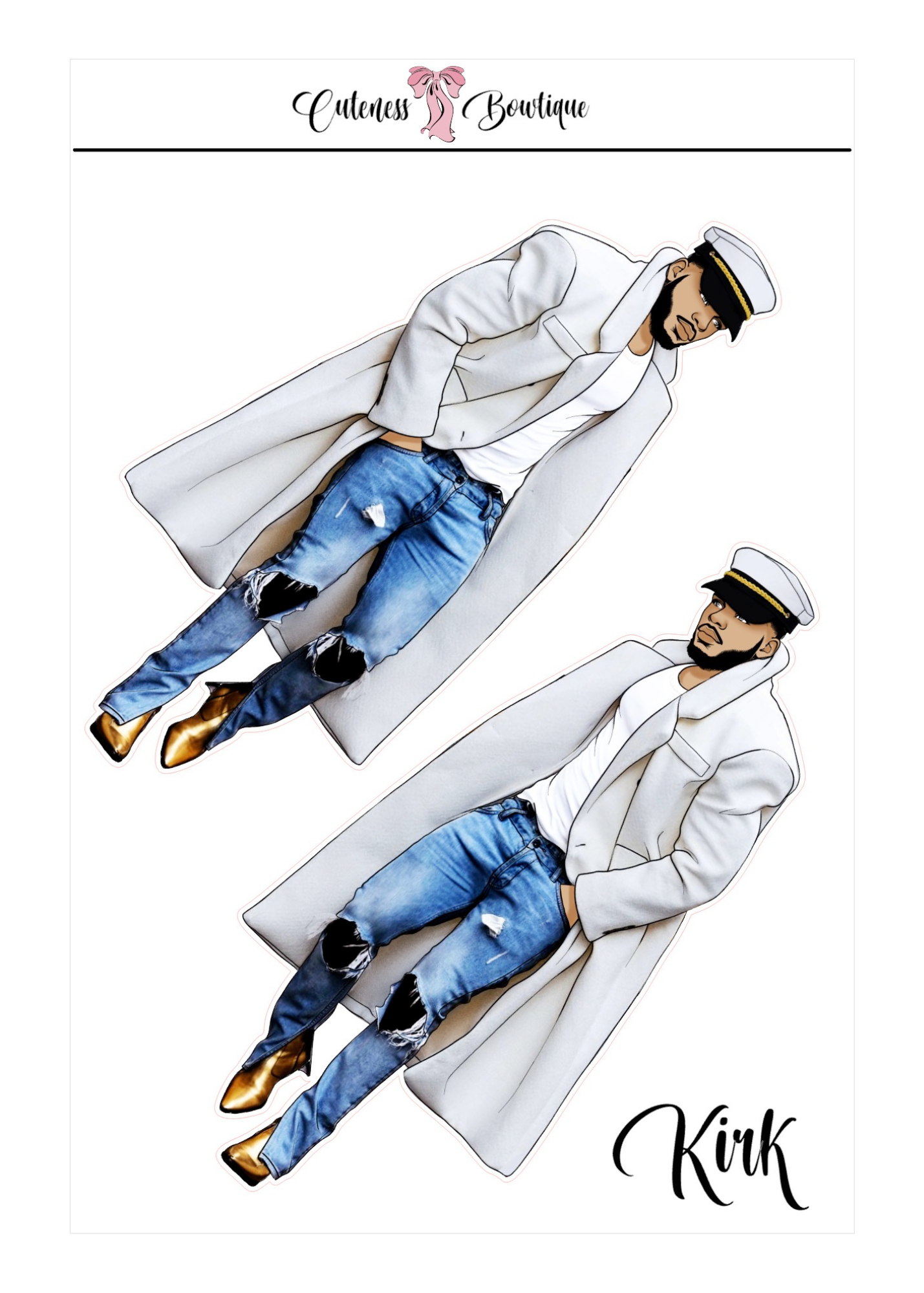 The  CUSTOM Cuteness Doll Collection Sticker Sheet | Cuteness Planner Stickers for Agendas, Planners, Notebooks, Dividers | DANNY, BLISSFUL, KIRK, NAOMI, NOELLE, XENA, TUCKER, NOVA