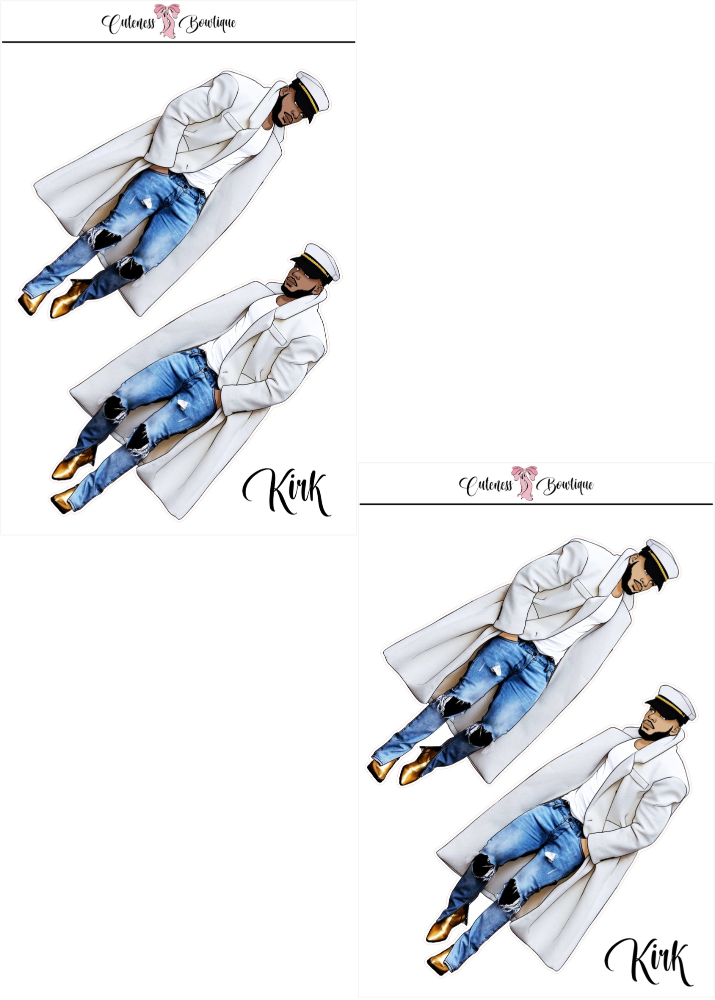 The  CUSTOM Cuteness Doll Collection Sticker Sheet | Cuteness Planner Stickers for Agendas, Planners, Notebooks, Dividers | DANNY, BLISSFUL, KIRK, NAOMI, NOELLE, XENA, TUCKER, NOVA