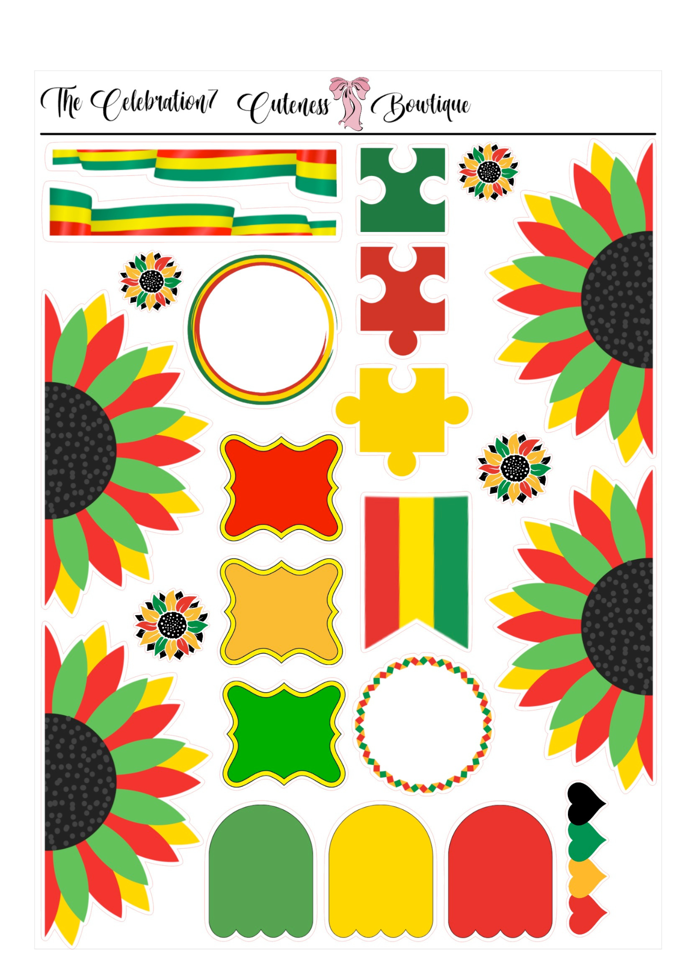The Cuteness Journaling  Sticker Sheet | Cuteness Planner Stickers for Agendas, Planners, Notebooks, Dividers | CELEBRATION (JUNETEENTH2026)