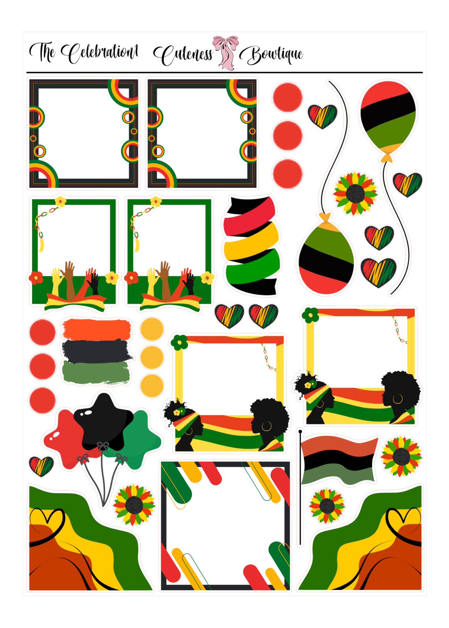 The Cuteness Journaling  Sticker Sheet | Cuteness Planner Stickers for Agendas, Planners, Notebooks, Dividers | CELEBRATION (JUNETEENTH2026)