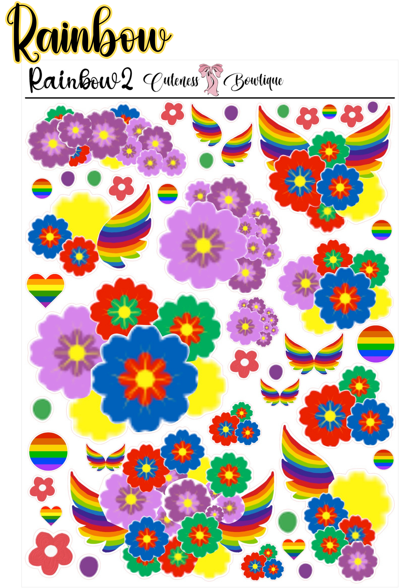 The Cuteness Journaling  Sticker Sheet | Cuteness Planner Stickers for Agendas, Planners, Notebooks, Dividers | RAINBOW