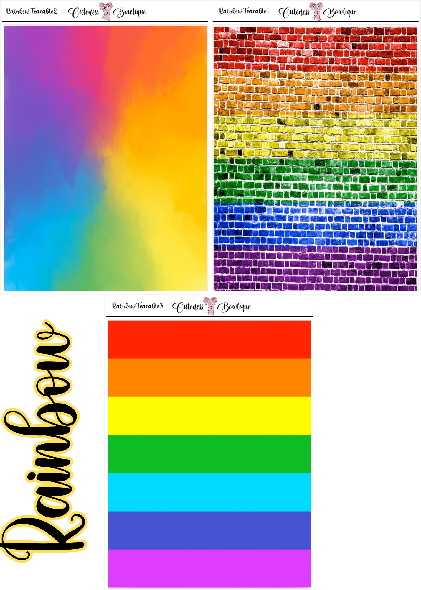 The Cuteness Journaling  Sticker Sheet | Cuteness Planner Stickers for Agendas, Planners, Notebooks, Dividers | RAINBOW