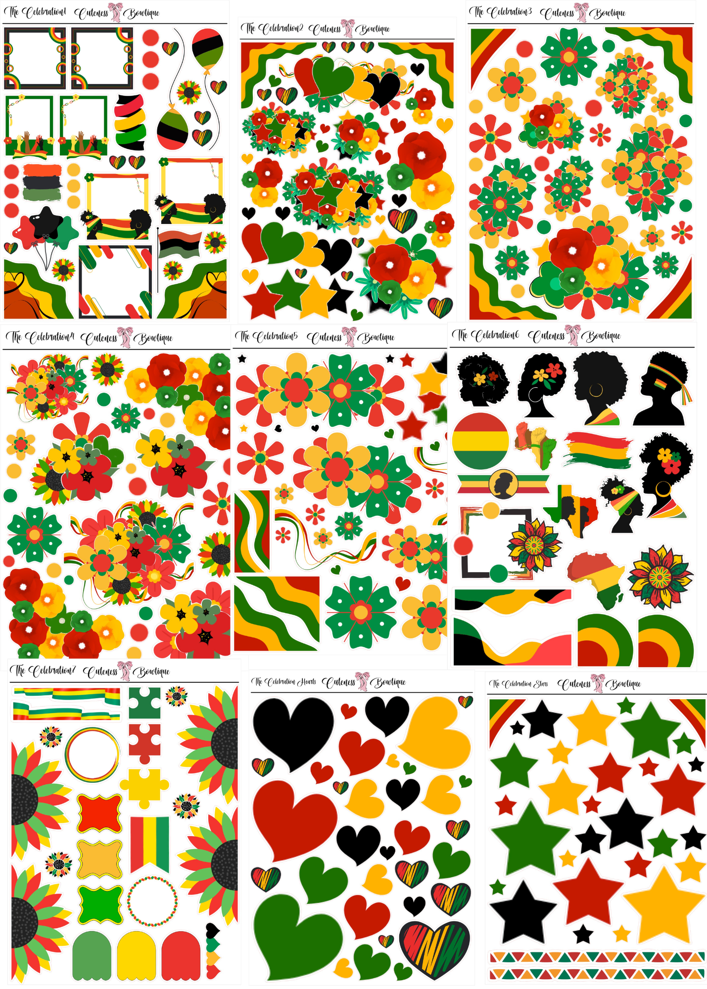 The Cuteness Journaling  Sticker Sheet | Cuteness Planner Stickers for Agendas, Planners, Notebooks, Dividers | CELEBRATION (JUNETEENTH2026)