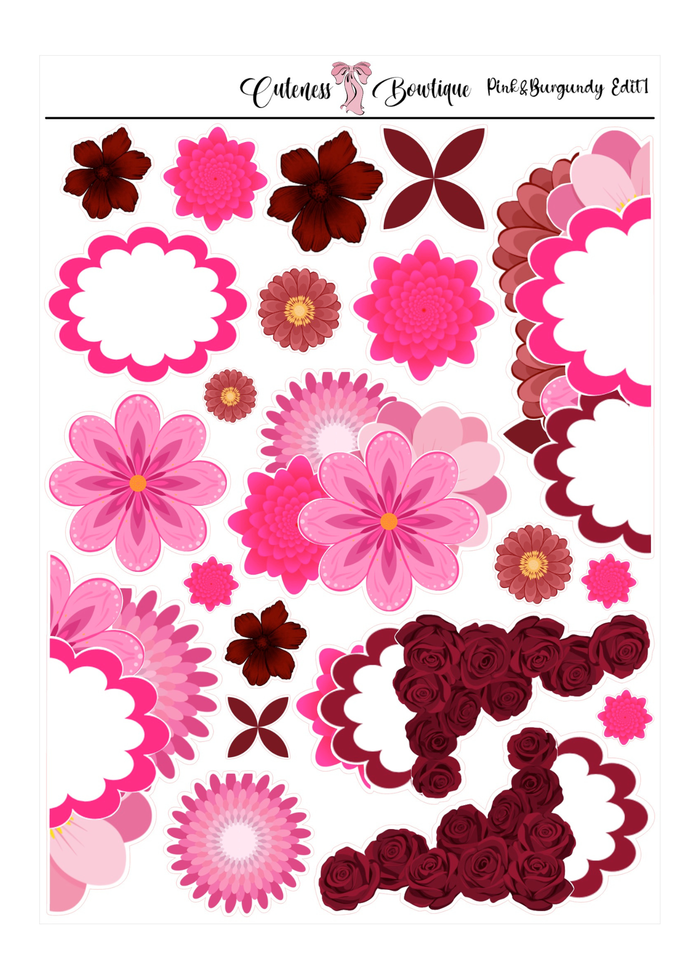 The Cuteness Journaling  Sticker Sheet | Cuteness Planner Stickers for Agendas, Planners, Notebooks, Dividers | BLOOMING SEASON EDIT