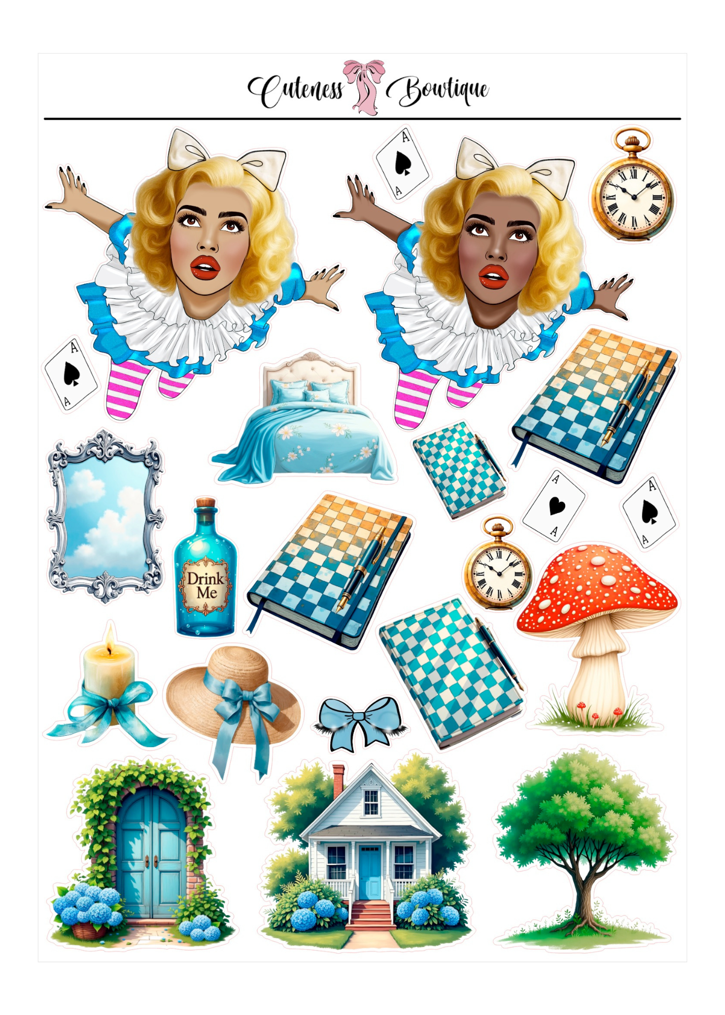 The Cuteness Journaling  Sticker Sheet | Cuteness Planner Stickers for Agendas, Planners, Notebooks, Dividers | ALICE