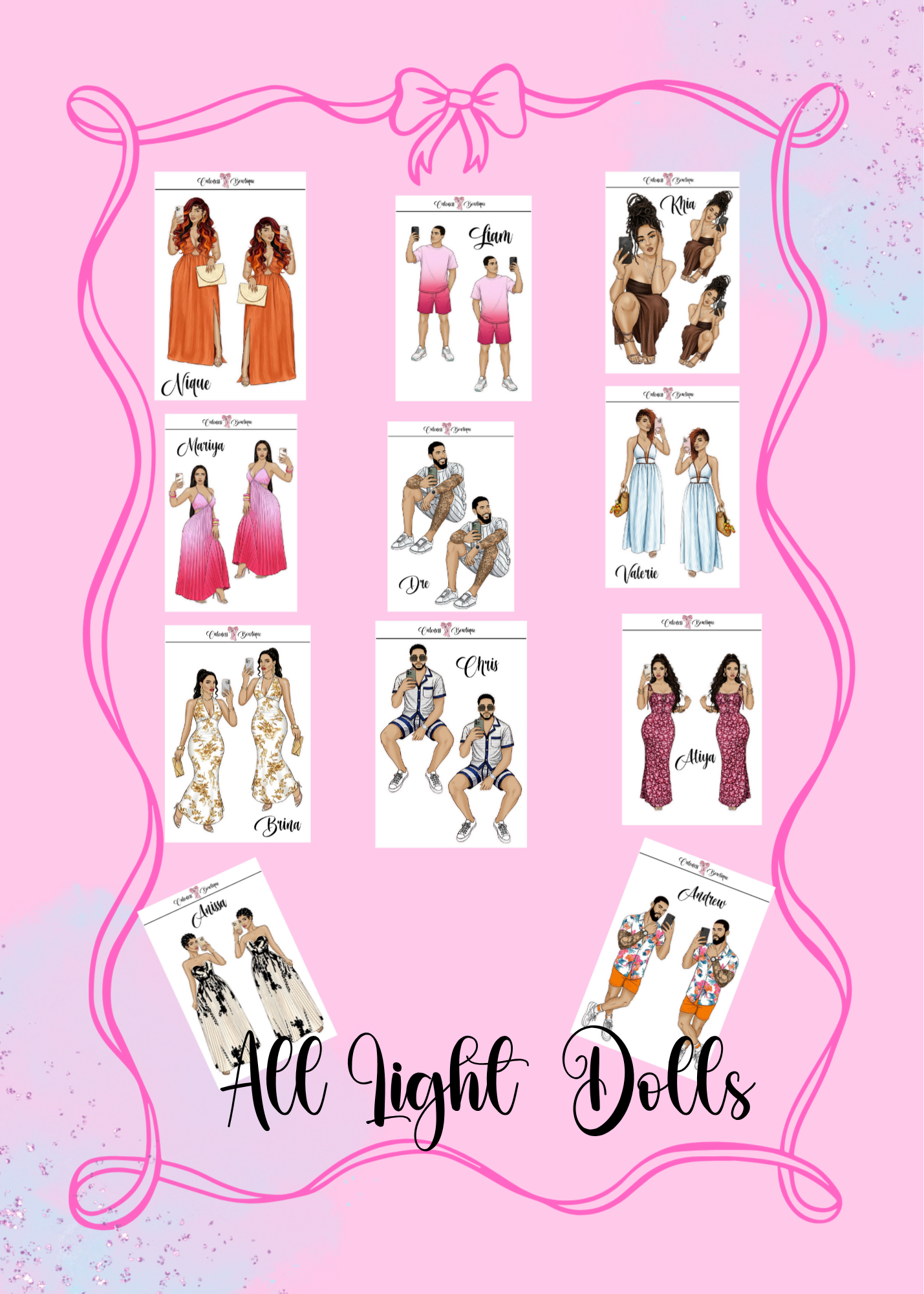 The  CUSTOM Cuteness Doll Collection Sticker Sheet | Cuteness Planner Stickers for Agendas, Planners, Notebooks, Dividers | SELFIE SEASON