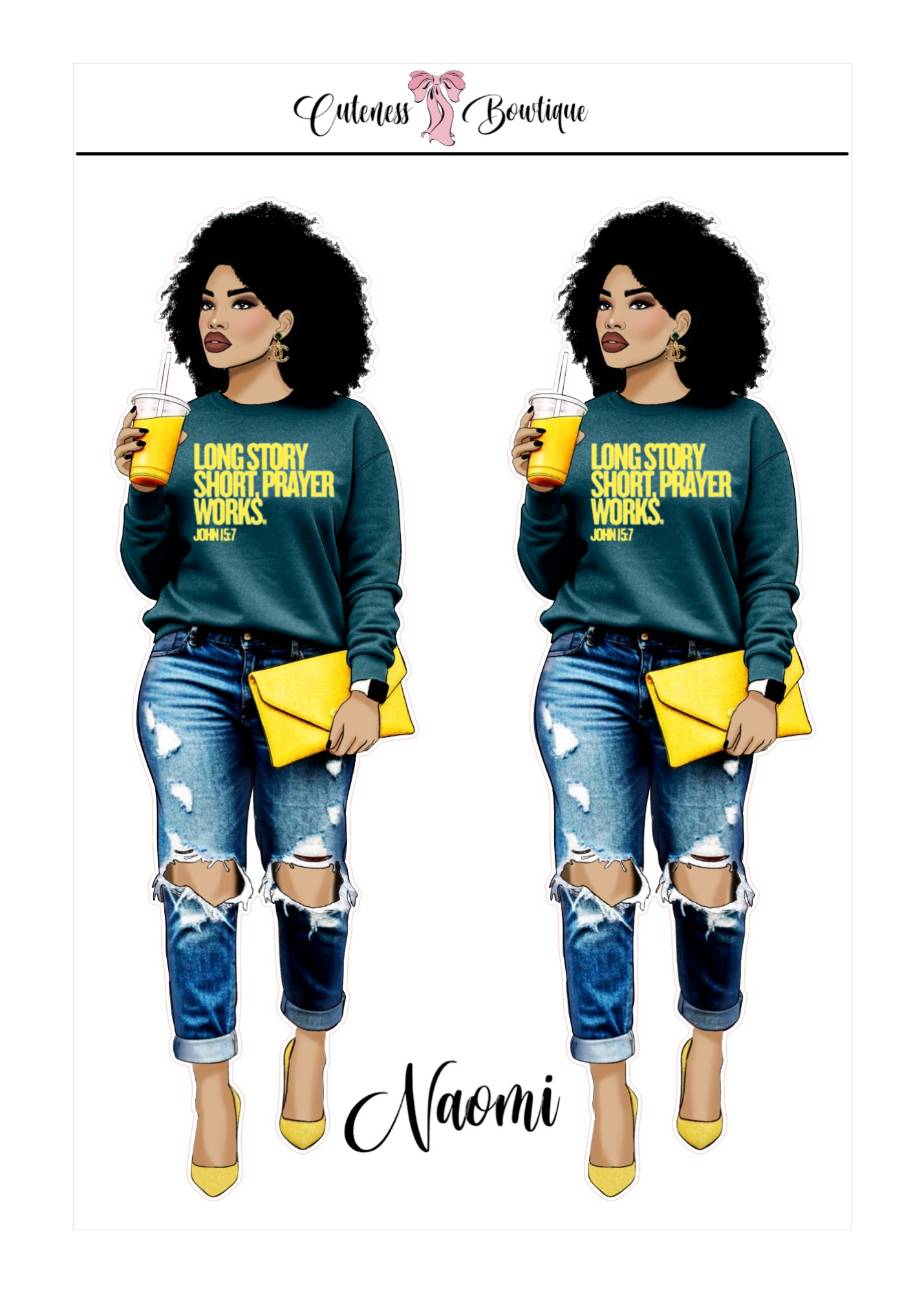 The  CUSTOM Cuteness Doll Collection Sticker Sheet | Cuteness Planner Stickers for Agendas, Planners, Notebooks, Dividers | DANNY, BLISSFUL, KIRK, NAOMI, NOELLE, XENA, TUCKER, NOVA